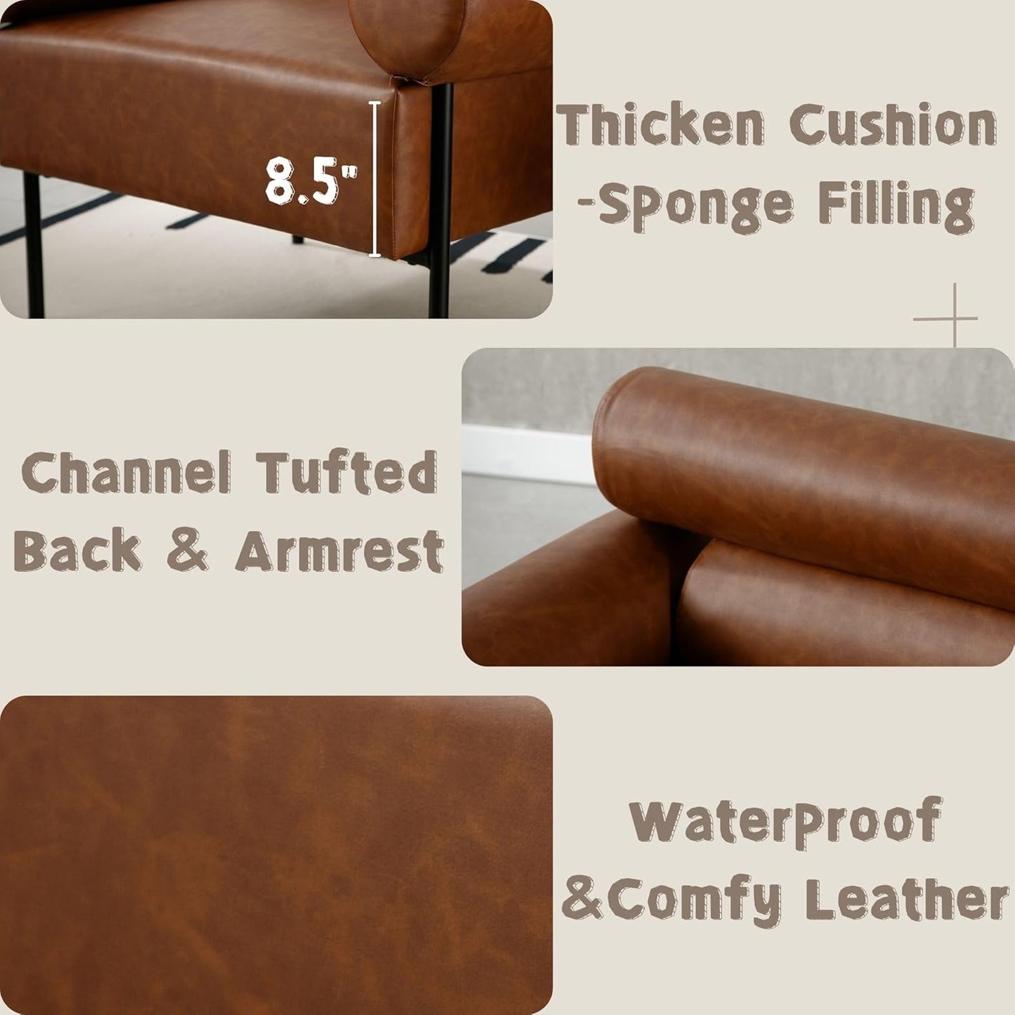 Modern Accent Chair, Single Sofa Accent Chair for Living Room, Upholstered Leather Mid-Century Modern Armchair, Oversized Reading Chair with Channel Tufted for Bedroom, Office, Brown