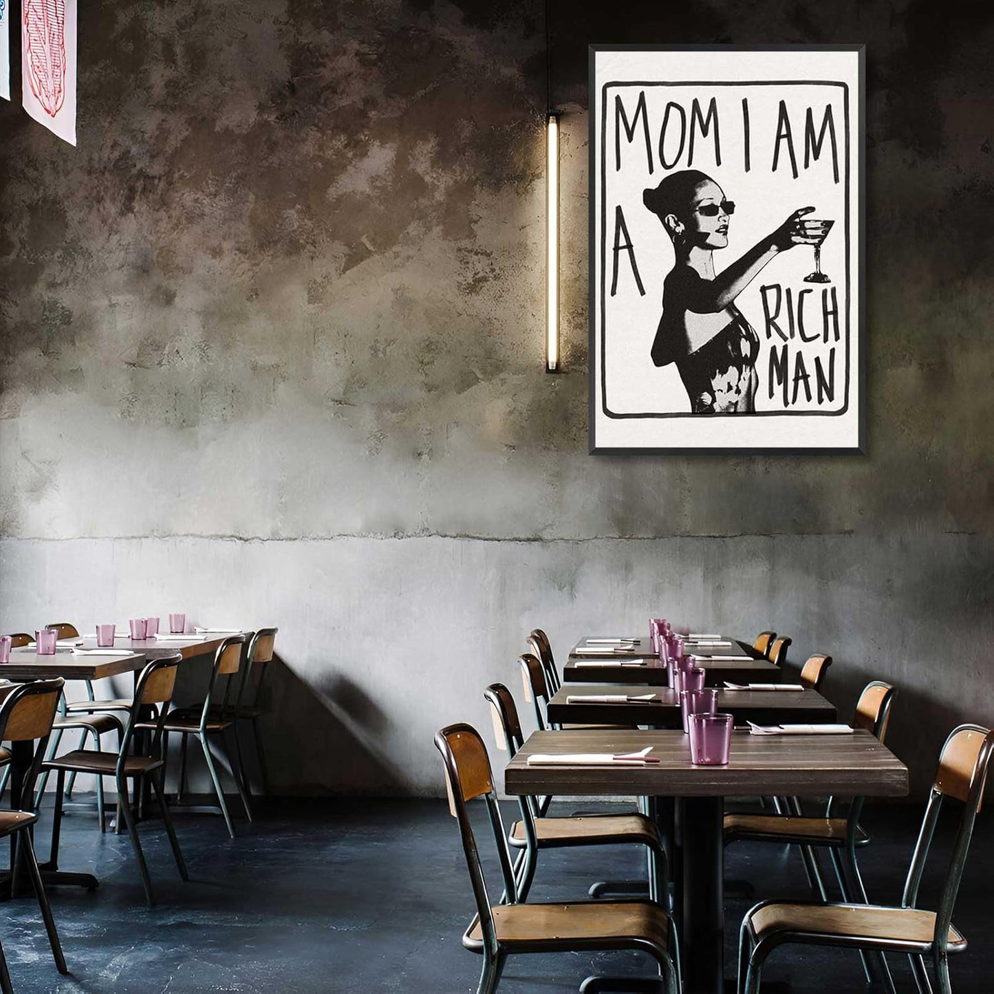 Mom I Am A Rich Man Aesthetic Retro Music Goblet Poster Feminist canvas Wall Art Vintage Bar Cart Wall Decor Preppy Dorm Decor Unique Wall Art prints painting 12x16in Framed