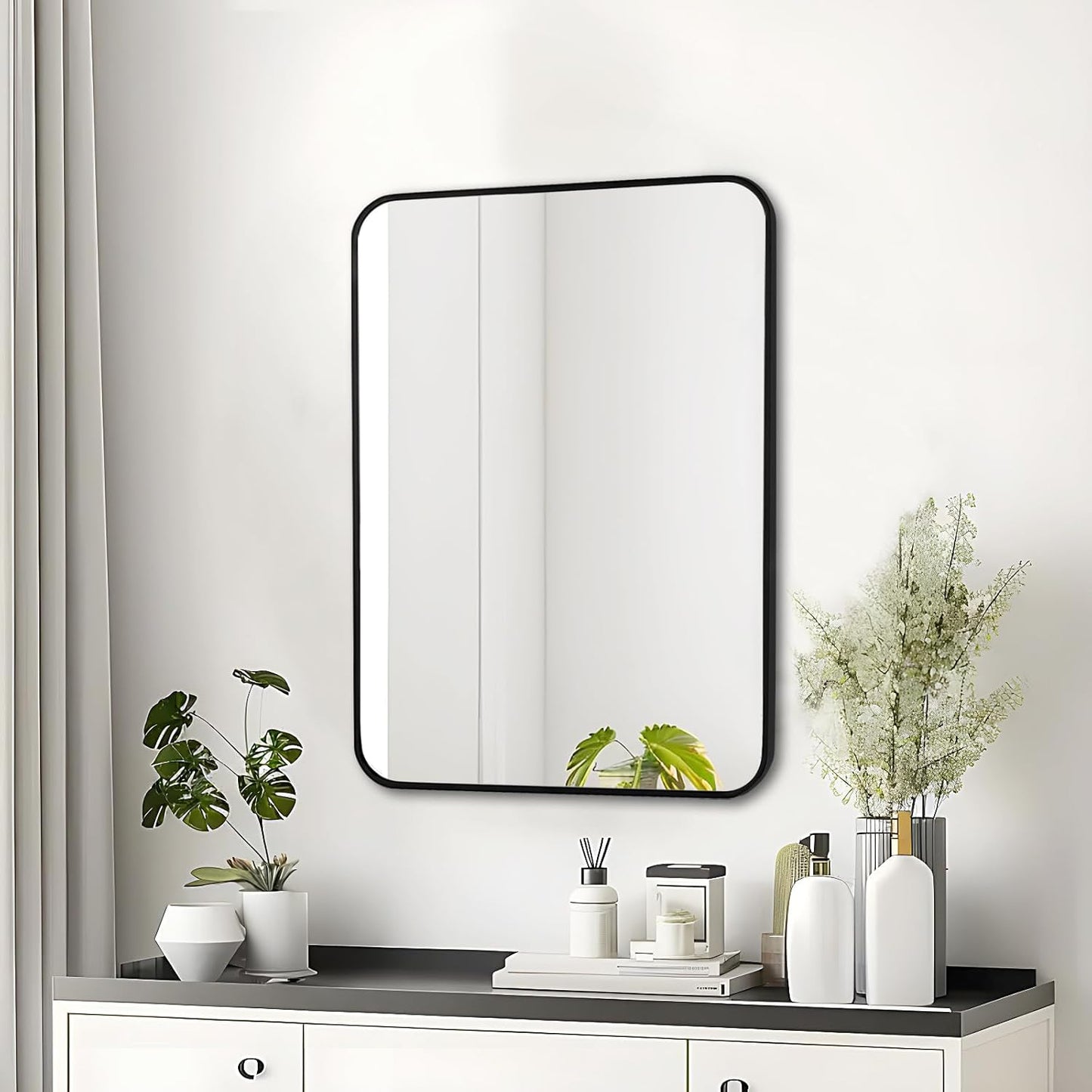 Fabuday Small Black Bathrrom Mirror for Over Sink - 16x24 Framed Rectangle Wall Mirror, Matte Metal Rectangular Vanity Mirrors for Bedroom, Living Room, Entryway, Hallway, Horizontally/Vertically