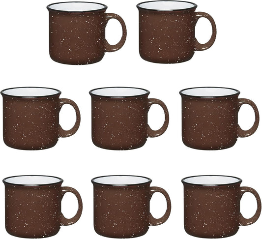 Set of 8 Ceramic Campfire Mugs – 15 Oz, Brown – Coffee & Tea Cups for Home, Work, Travel, Camping – Customizable, Great for DIY, Events, Companies