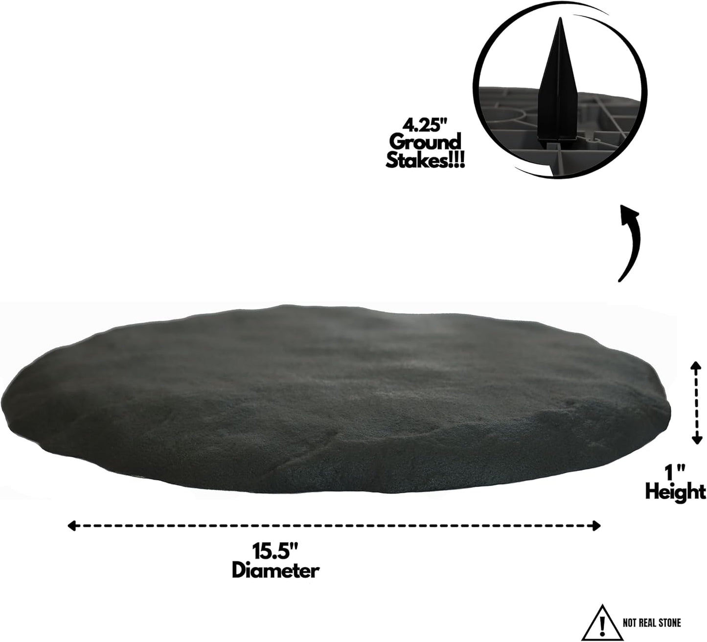 Ei Circular 15.5” Stepping Stones with Ground Stakes - Home or Garden Step Stones for Outdoor Walkway or Pathway Pavers - Resin Material (8, Slate Grey)