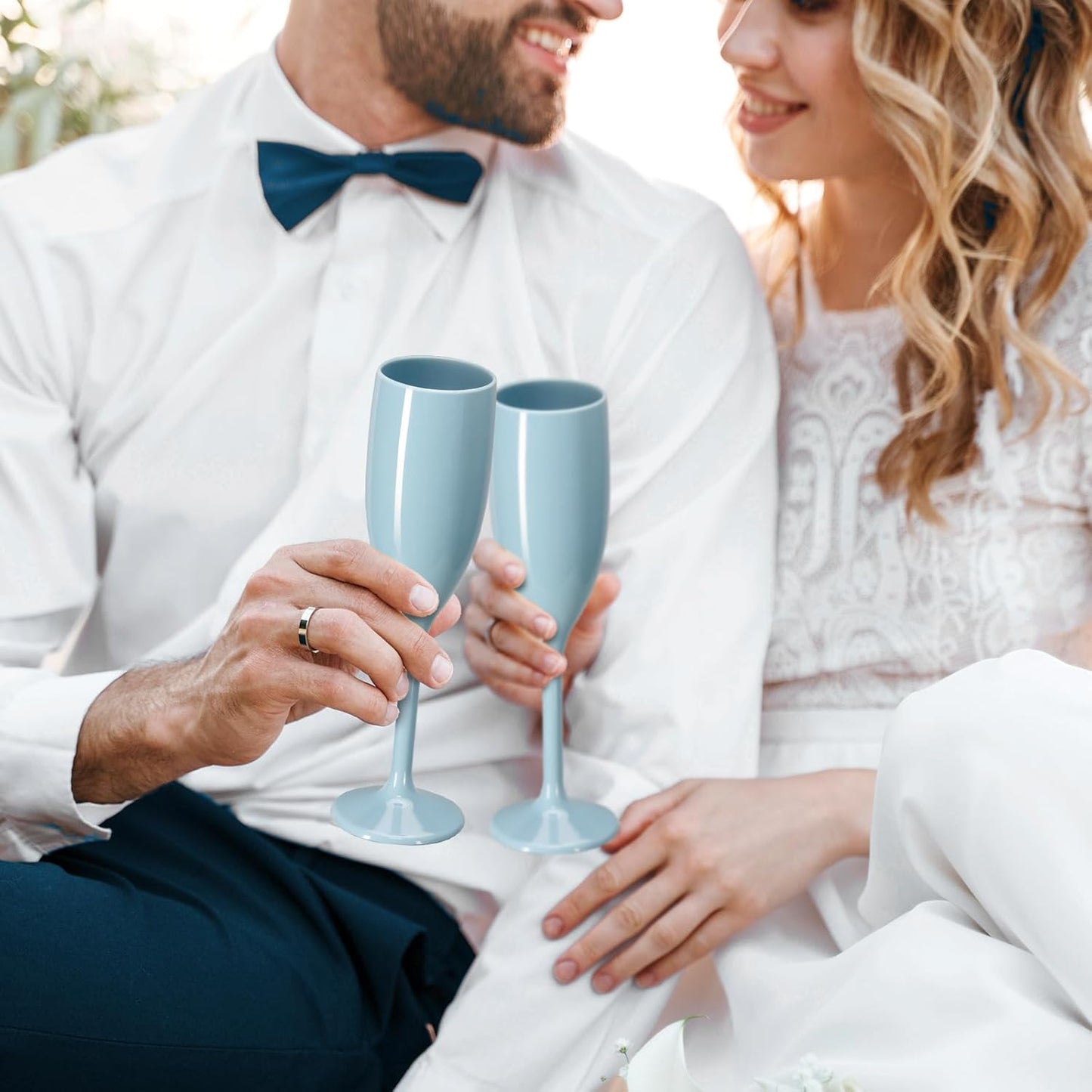 XUWAIDSGN Acrylic Champagne Flutes Toasting Glasses Unbreakable Mimosa Bar Reusable Wine Glasses Vintage Champagne Flutes Stemmed Drinking Cups 5.4 OZ for Christmas Birthday (10, Blue)