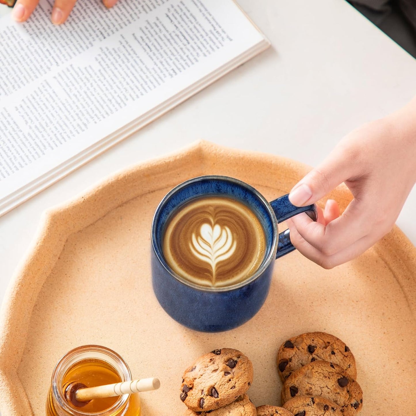 vancasso STARRY Coffee Mugs Set, 12 oz Ceramic Coffee Cups for Latte Hot Tea Cappuccino Cocoa Milk Stoneware Cups Set of 6, Dishwasher & Microwave Safe, Blue