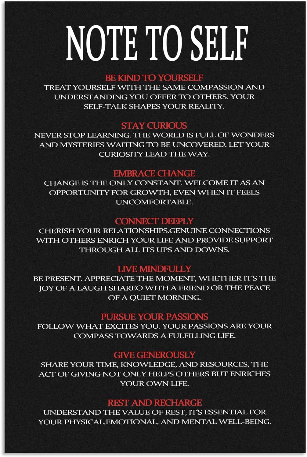 WYJDFART Inspirational Canvas Poster NOTE TO SELF Motivational Wall Art Decor for Office Living room Bedroom Home Printed Modern Artwork Framed Ready to Hang [12" W X 18" H]