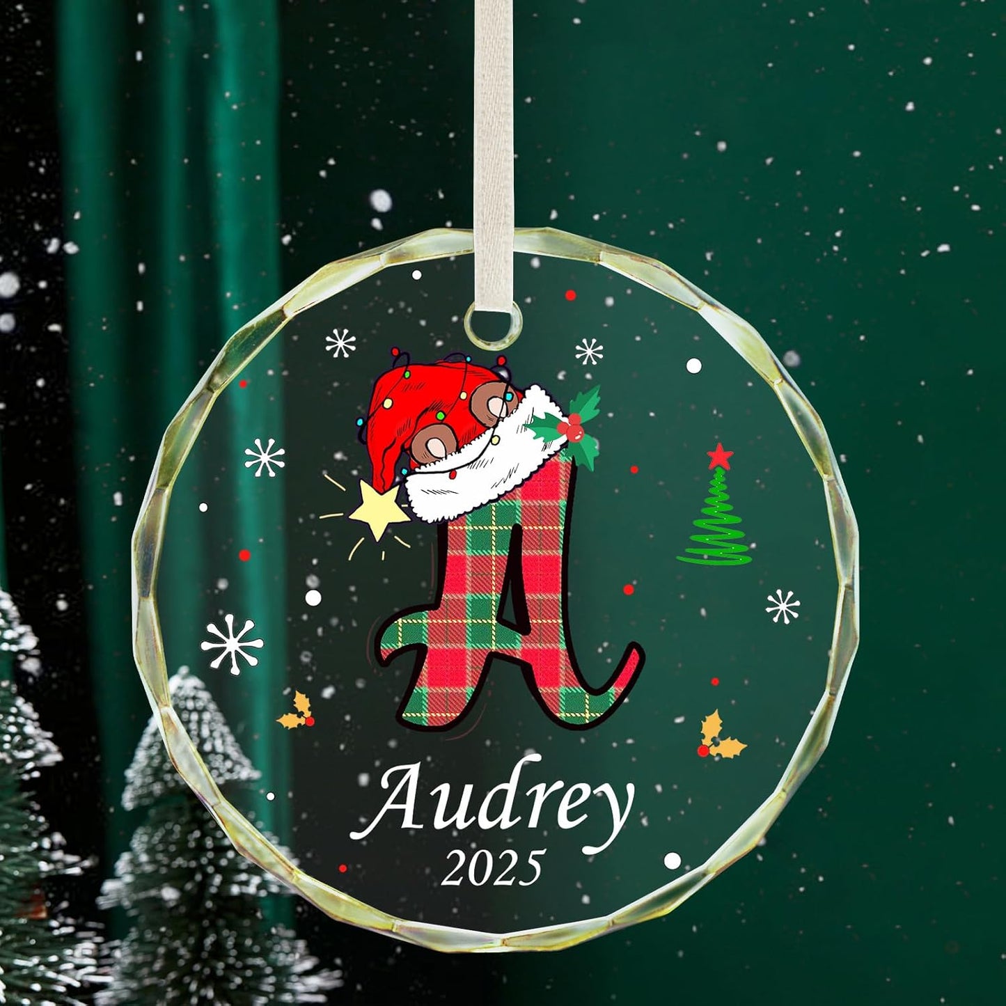 Personalized Christmas Ornaments with Initial Name, Acrylic Custom Monogram Initial A-Z Christmas Ornament 2025 for Kids Family Friends, Customized Letter Name Ornaments for Christmas Tree Decorations