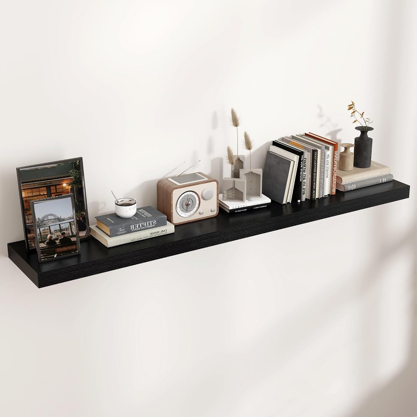 Floating Shelves for Wall, Large Wall Mounted Shelves with Invisible Brackets, Long Wood Floating Shelf Shelves for Living Room, Bedroom, Kitchen, (Black, 55" W x 9" D x 1.5" H)
