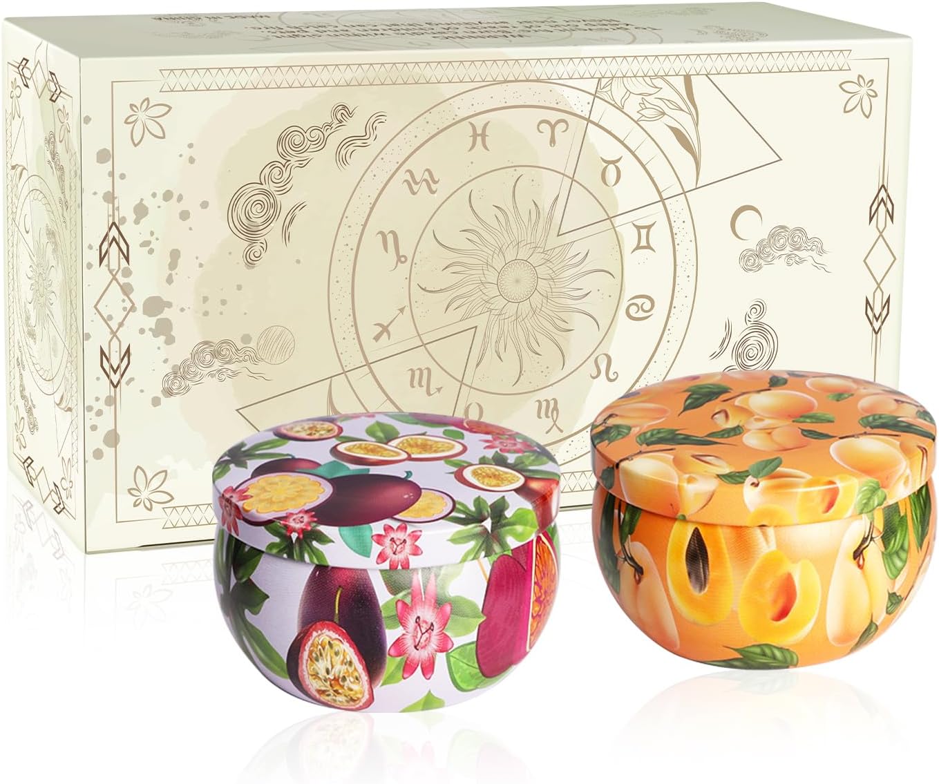 Set of 2 | 2.5-Ounce Scented Jar Candles - Fruit Style - Perfect for Home, Spa, Yoga Studio - Vibrant Colorful Iron Can Jars Candles(Passion Fruit & Apricot Fragrance)