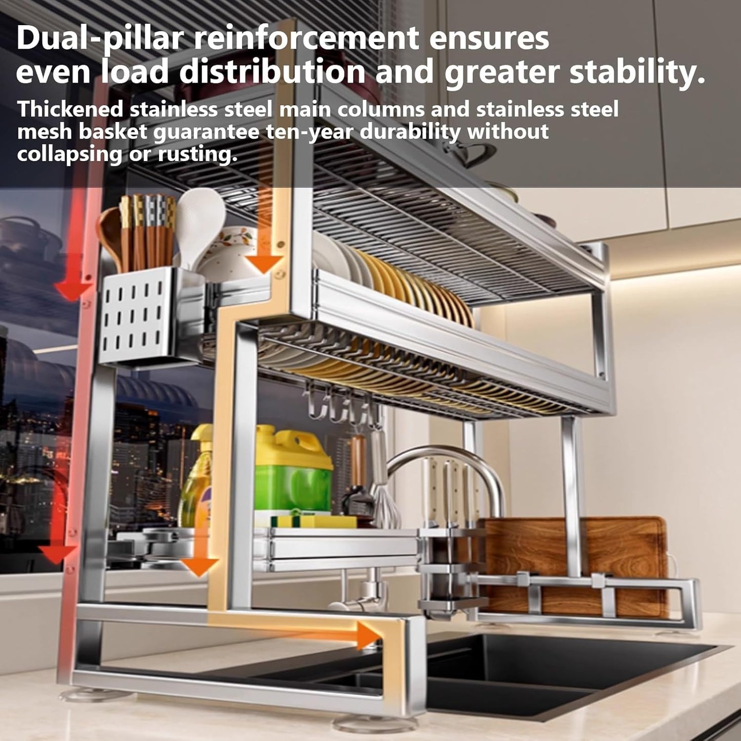 Kitchen Sink Rack Sink Above The Dish Drain Dish Washing Rack Stainless Steel Multifunctional Dish Storage Rack,Over The Sink Drying Rack for Dishes(1,75cm/29.5in)