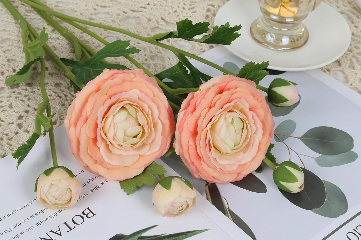 IPOPU 4PCS Real Touch Ranunculus Artificial Flowers Faux Ranunculus Flowers for Vases Real Look Silk Peonies Fake Peony Flowers for Home Indoor Wedding Centerpieces for Table Decorations (Champagne)