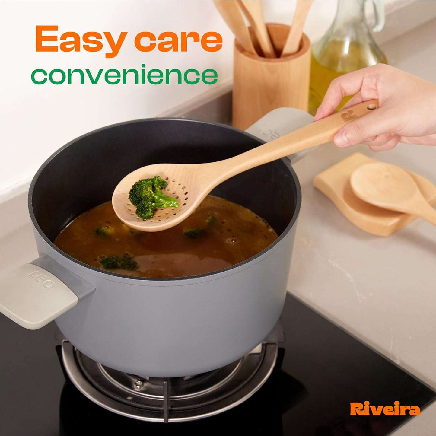 Riveira Maple Wooden Spoons for Cooking Set of 6 – Natural Maple Wooden Cooking Utensils, Wooden Spatula, Wooden Spoon - Premium Quality Wooden Utensil Set for Non-Toxic Cooking