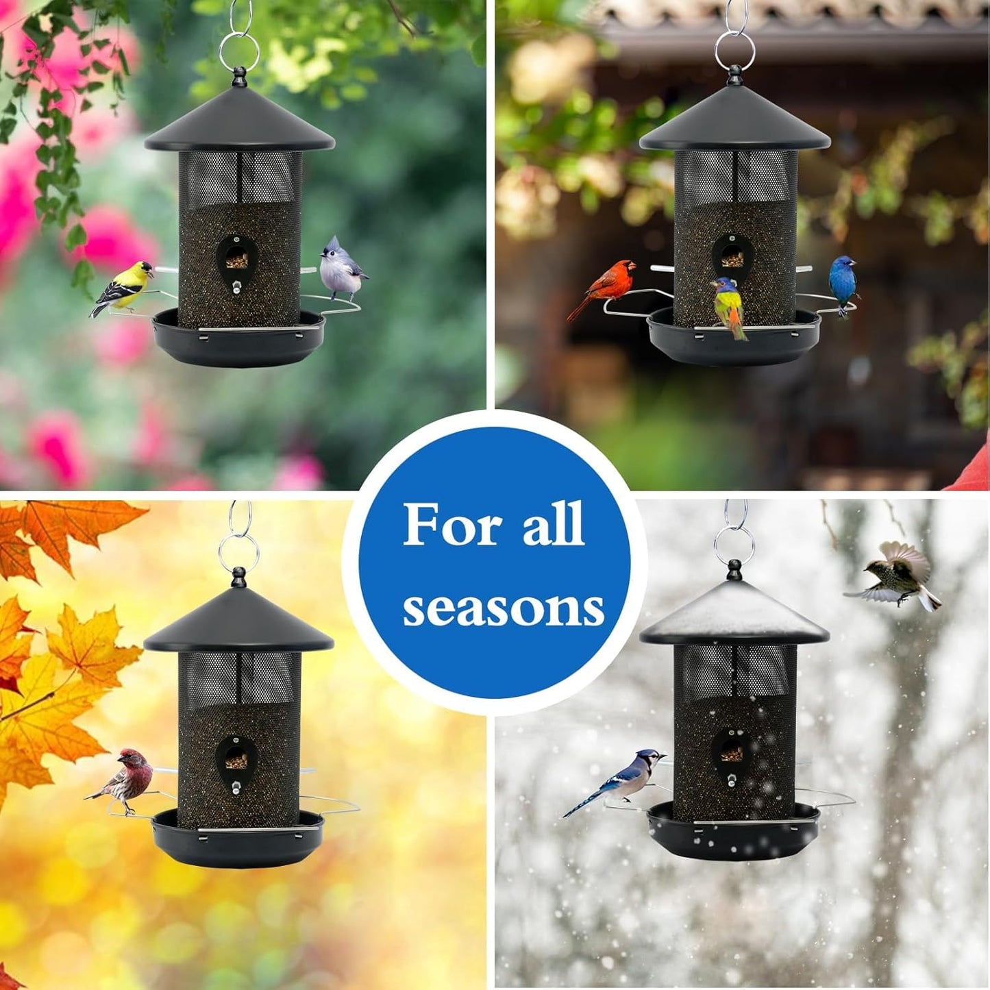 Large Bird Feeders for Outside: 12.6inch Metal for Outdoors Hanging with Black for Garden Yard Outside Decor Cardinal Finch -