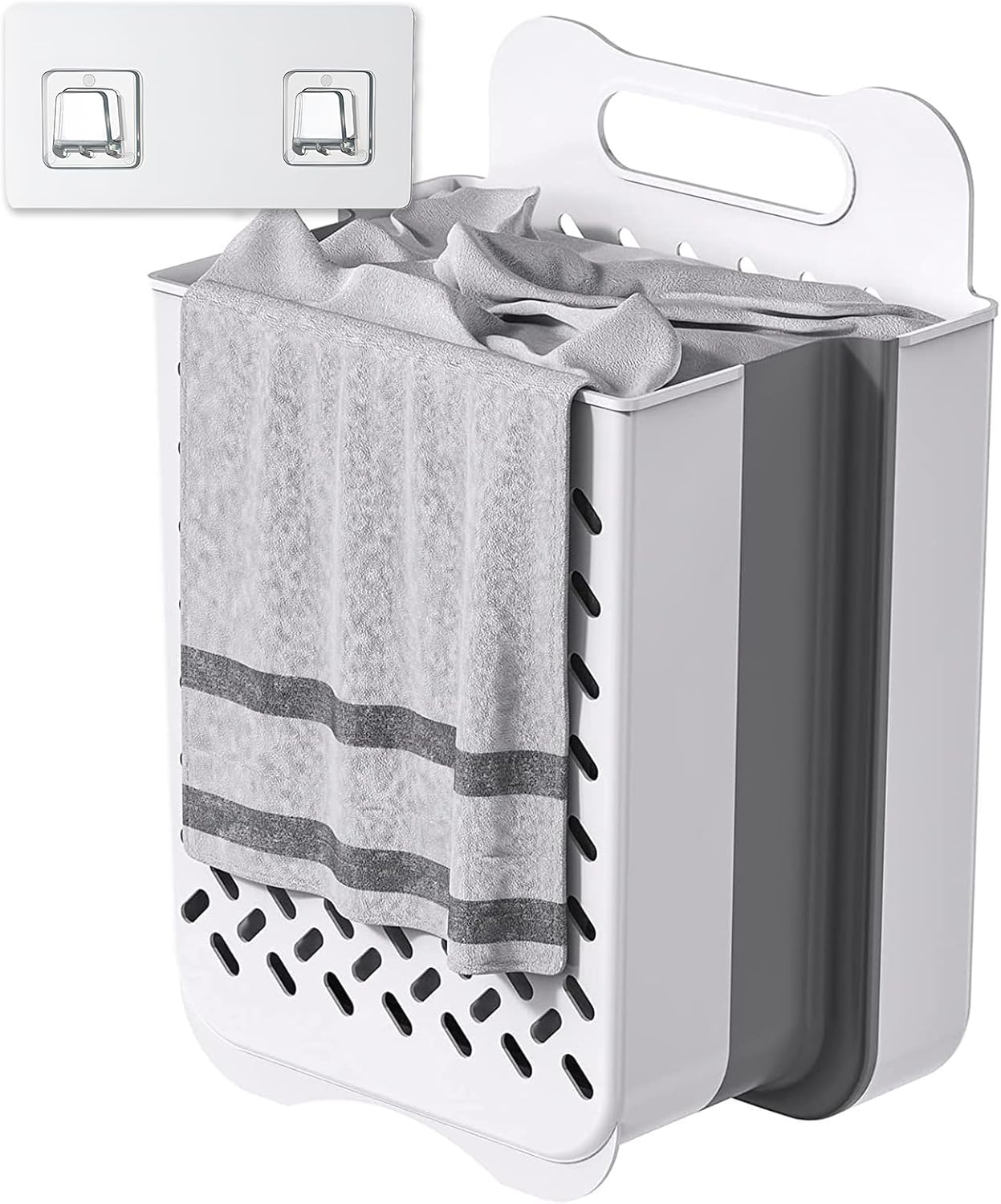 Plastic Foldable Laundry Basket with Handle, 42L Wall Mounted Laundry Hamper Freestanding Dirty Clothes Hamper, Collapsible Laundry Baskets Pop Up Hamper Storage Container for Snacks Dolls