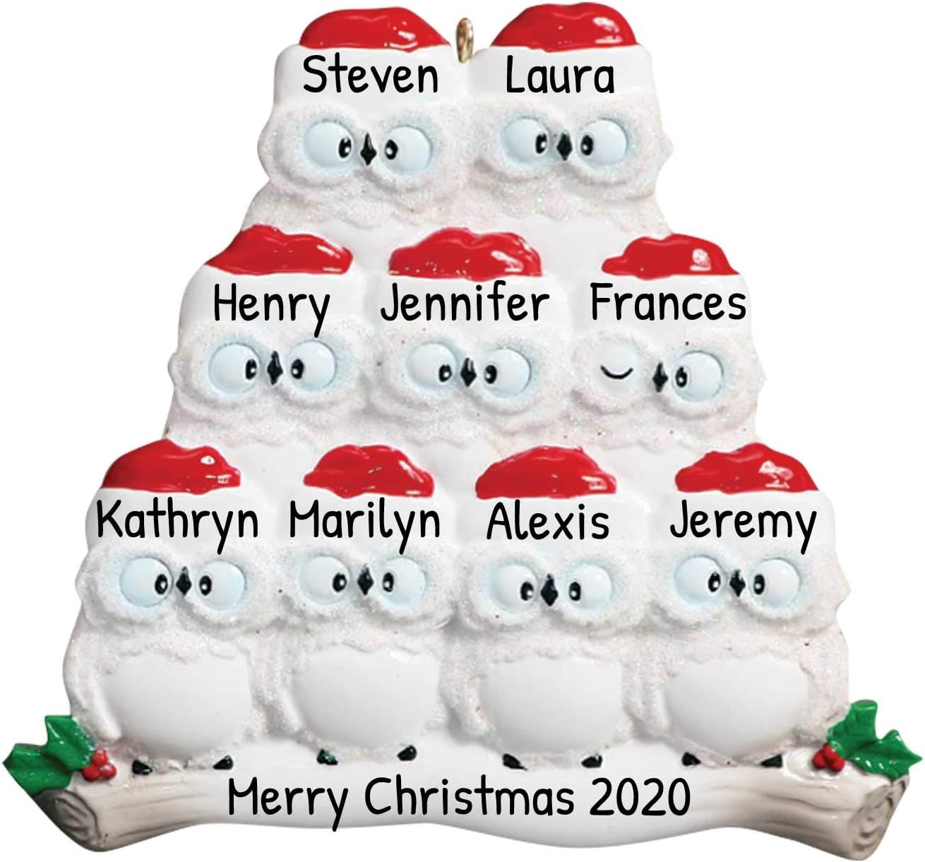 3D Owl Family of 9 Christmas Ornament 2025 Personalized Family Christmas Ornaments 2025 | White Holiday Keepsake Personalized Tree Ornaments Customizable Gifts Woodland Owls of Nine Ornament Holly