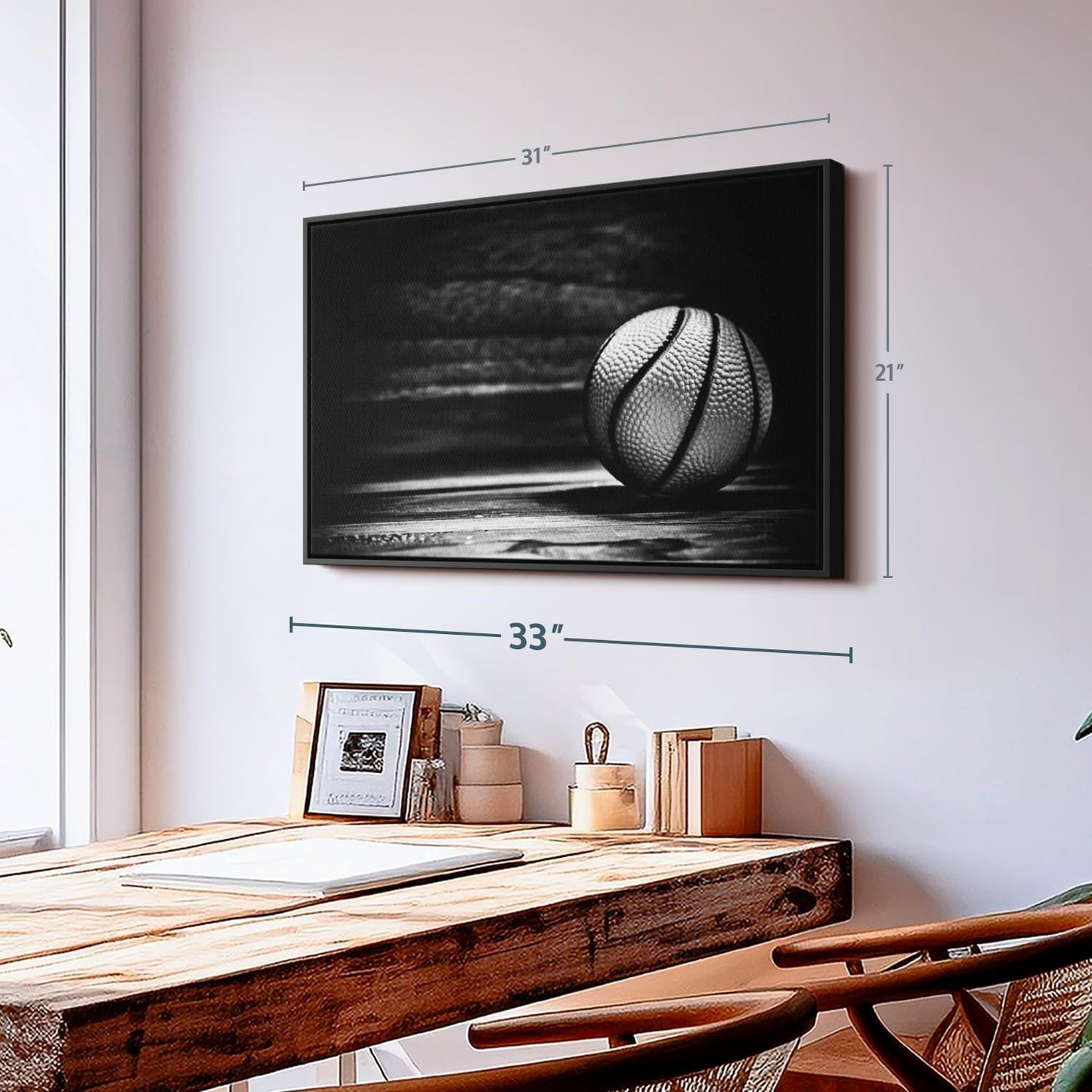 ElephantStock Basketball Wall Art - Horizontal Framed Canvas - 1-Piece Hallway Wall Decor - Photography sports Canvas Print - Black and Gray Decor for Wall - 31" X 21"