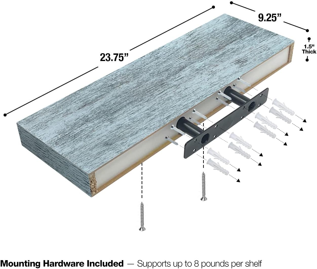 Sorbus Floating Shelves - 2 Pack 24 X 9 Inch Rustic Blue Wall Shelves for Bedroom, Kitchen, Living Room, Bathroom Shelves, Home Decor - Extra Long Floating Shelf for Trophy, Books Frames, Toilet Paper