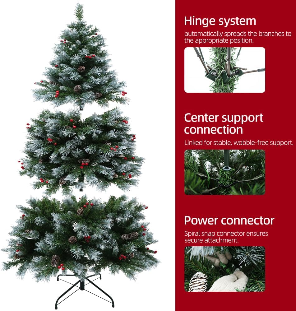 Prelit Christmas Tree with Lights 6ft - Premium Artificial Christmas Tree, with 874 Branch Tips and 250 Warm Lightsm, Support Automatique, Easy Assembly,Perfect Choice for Xmas Decorations