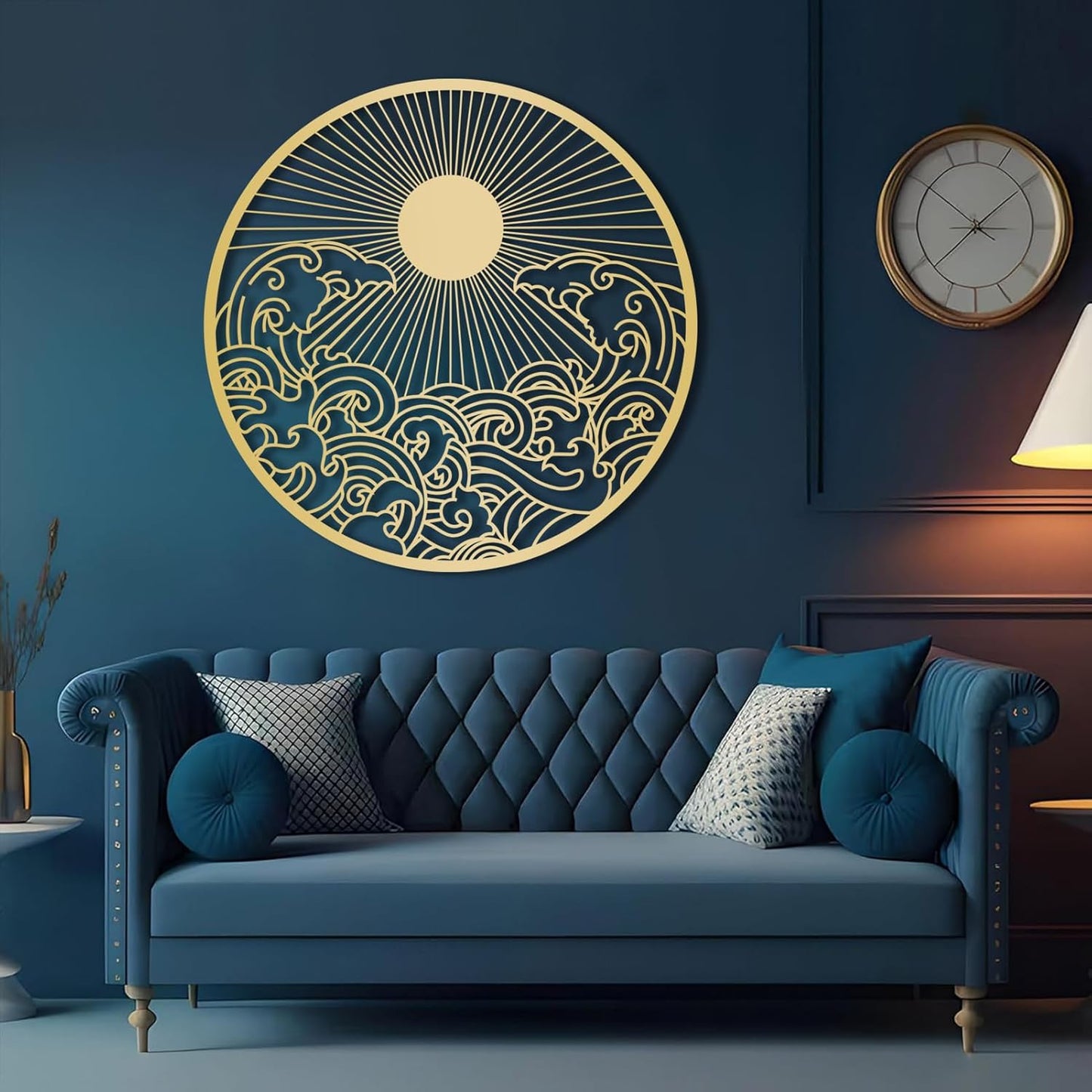 flyoak Metal Sun Wall Decor Outdoor, Sunrise Metal Wall Art, Metal Wave Wall Art, Sunrise and Wave Wall Decor, Sunburst Wall Art, Sunset Wall Art, Wall Hangings for Bedroom (White, 30x30in|76x76cm)