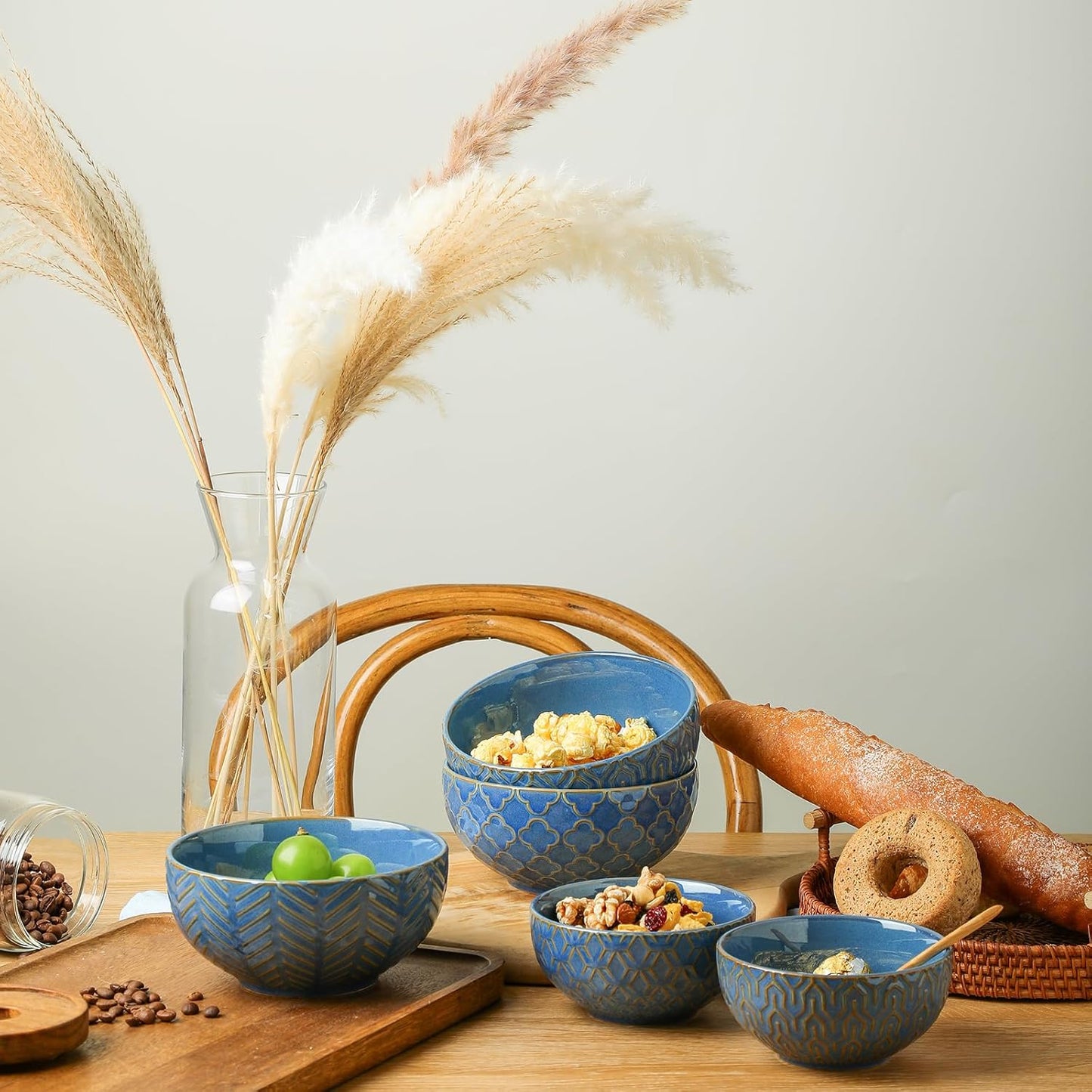 Sureasy Ceramic Cereal Bowls Set of 4-25 oz Blue Soup Bowls for Kitchen, Perfect for Soup, Pasta, and Salad, Microwave & Dishwasher Safe