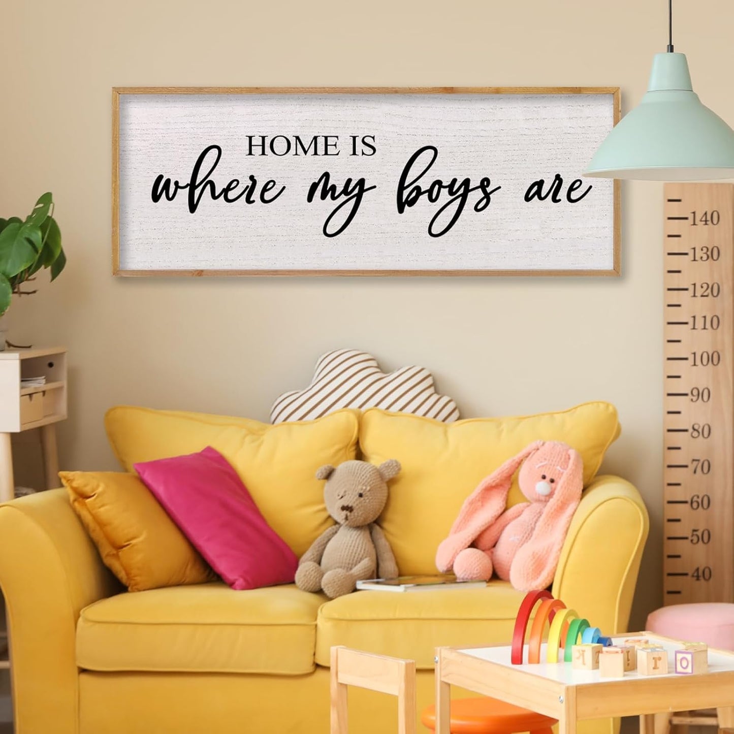 Home Is Where My Boys Are Wall Decor 40"×15" mom and her boys Sign for boys room Playroom Large Wood Framed Wall Hanging Art (Wood)