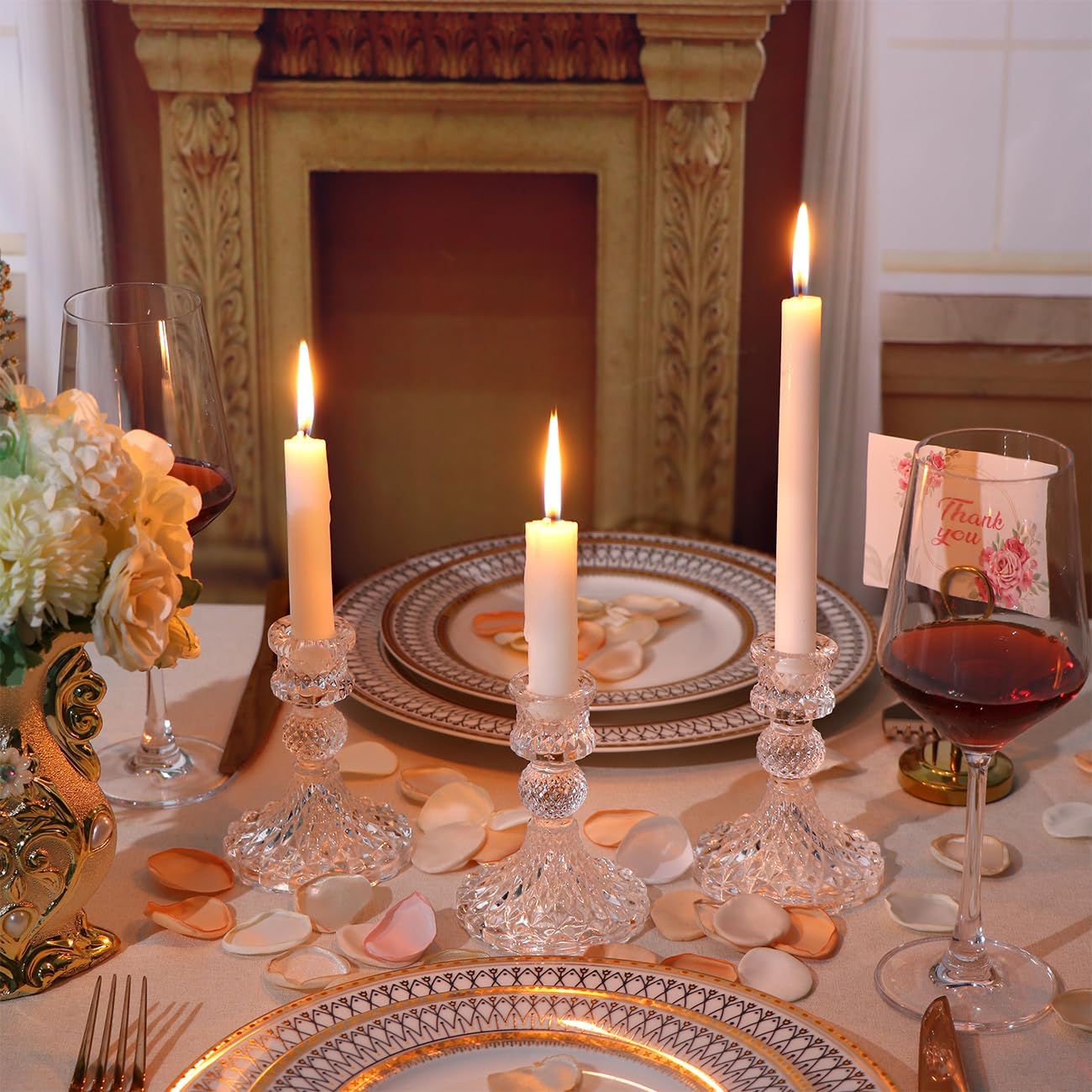 Candlestick Holders Set,12Pcs 4" H Taper Candle Holders Bulk, Clear Glass Candle Holders for Wedding, Spring Party, Romantic Dinner, Festival & Windowsill Decor