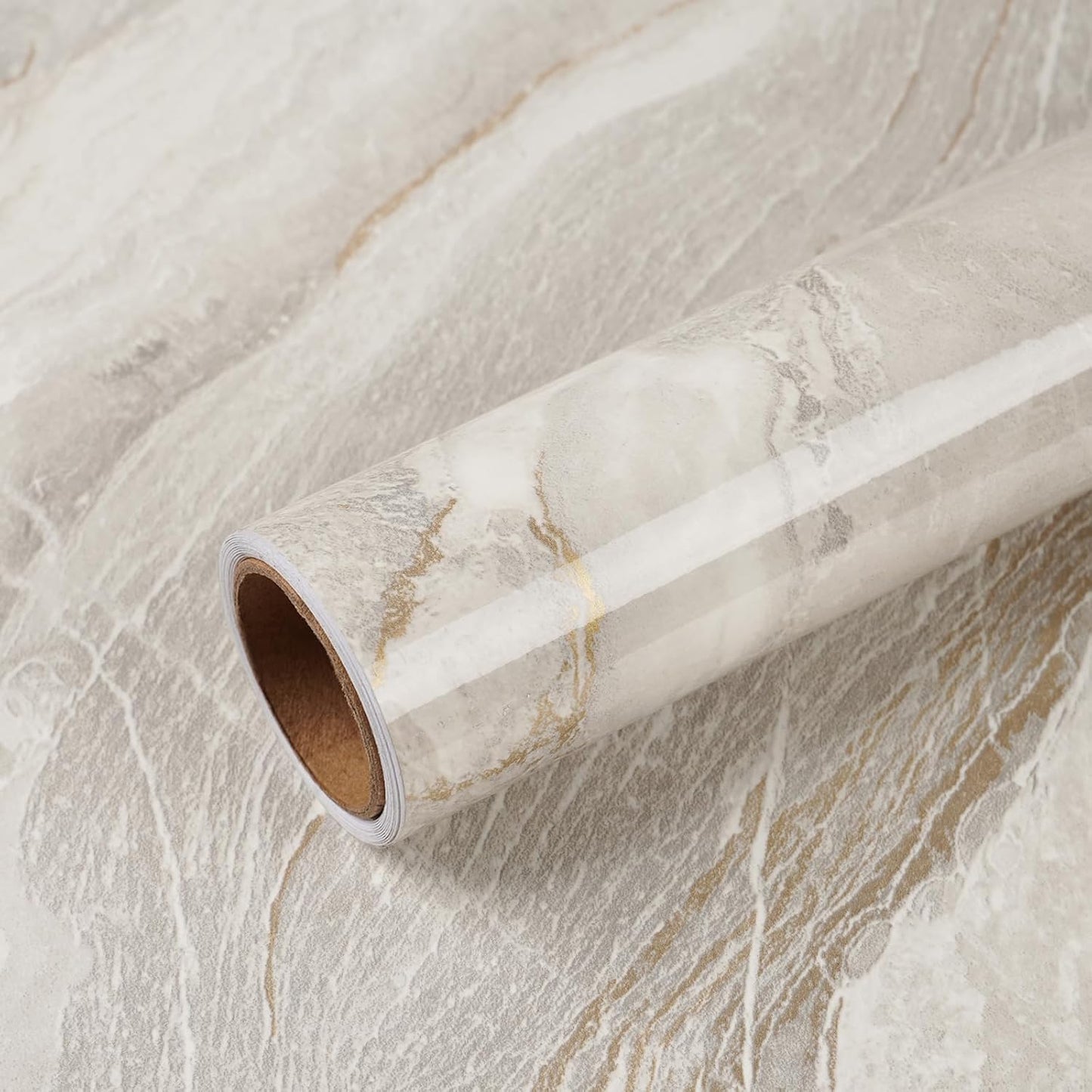 VEELIKE Glossy Beige Gold Liquid Marble Contact Paper for Countertops Waterproof Peel and Stick Countertops for Kitchen Marble Wallpaper 15.7''x354'' Self Adhesive Countertop Vinyl for Bathroom Walls