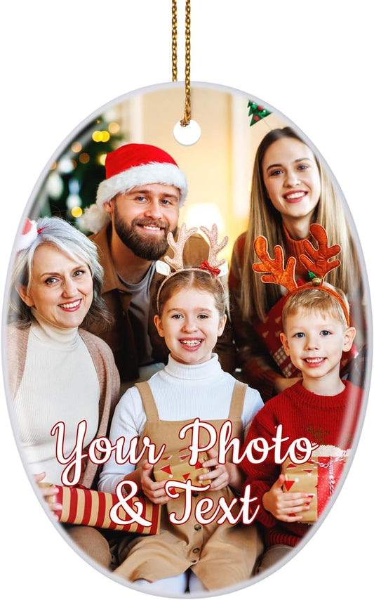 Personalized Christmas Ornaments 2025, Ceramic Custom Photo Text Hanging Ornament Customized Christmas Tree Decorations Gift for Family, Kids, Friends, Couples, Wedding