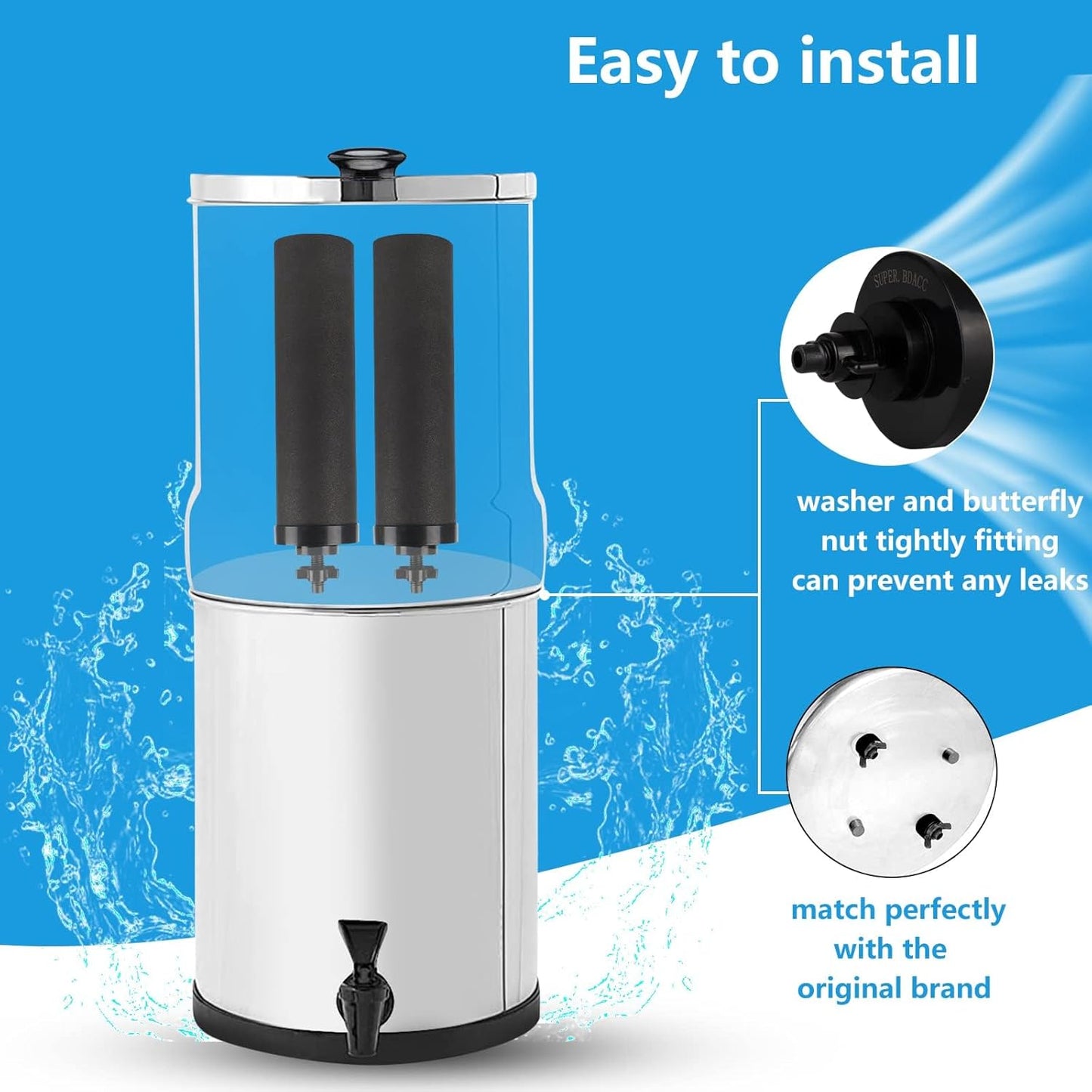 Water Filter Silver Infused Replacement for Berkey® BB9-2® Black Carbon Block Filters System,Compatible with Berkey® Gravity Countertop Purification Elements,Pack of 4