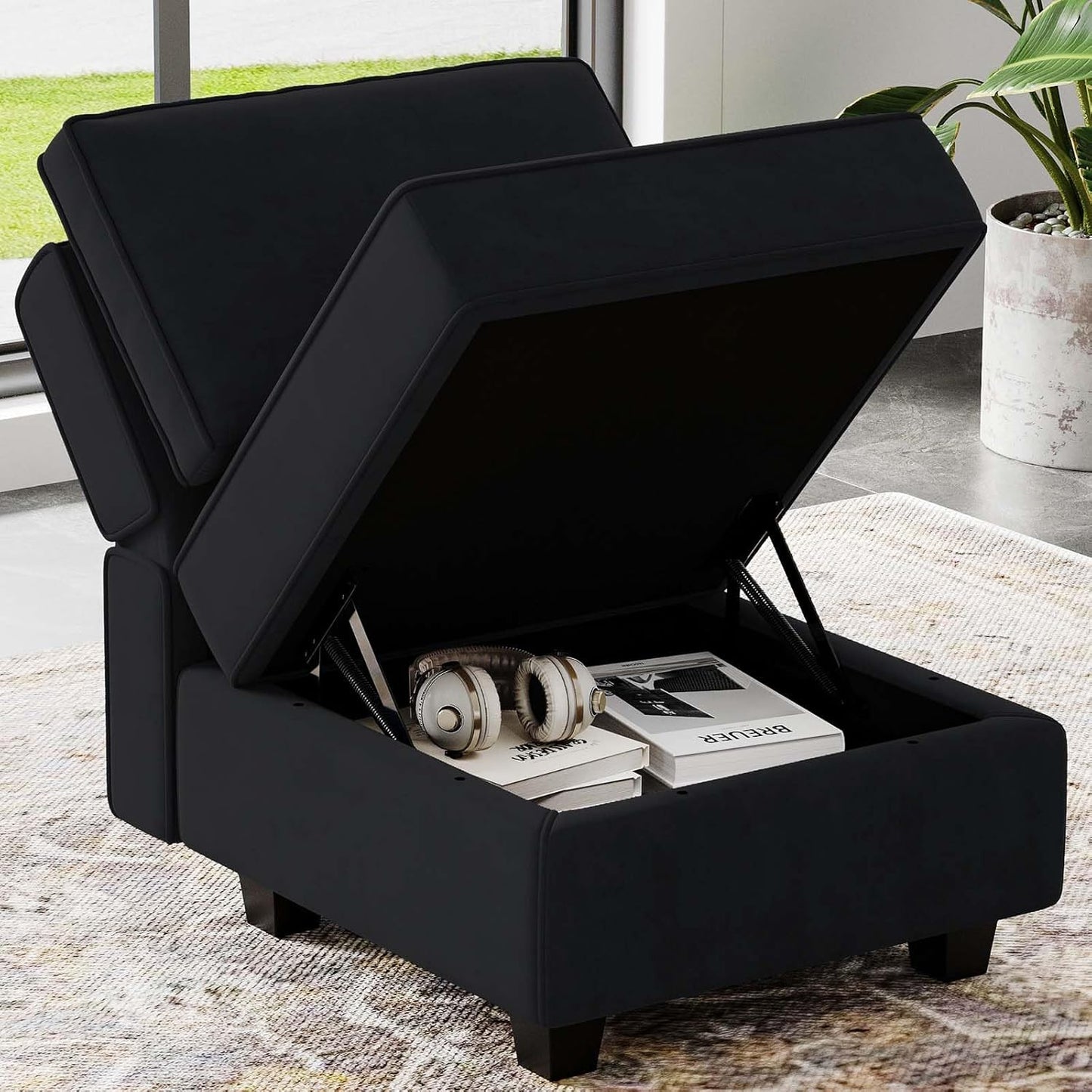 Belffin Modular Sofa Middle Module with Storage Accent Armless Chair for Modular Sectional Sofa Couch Velvet Black