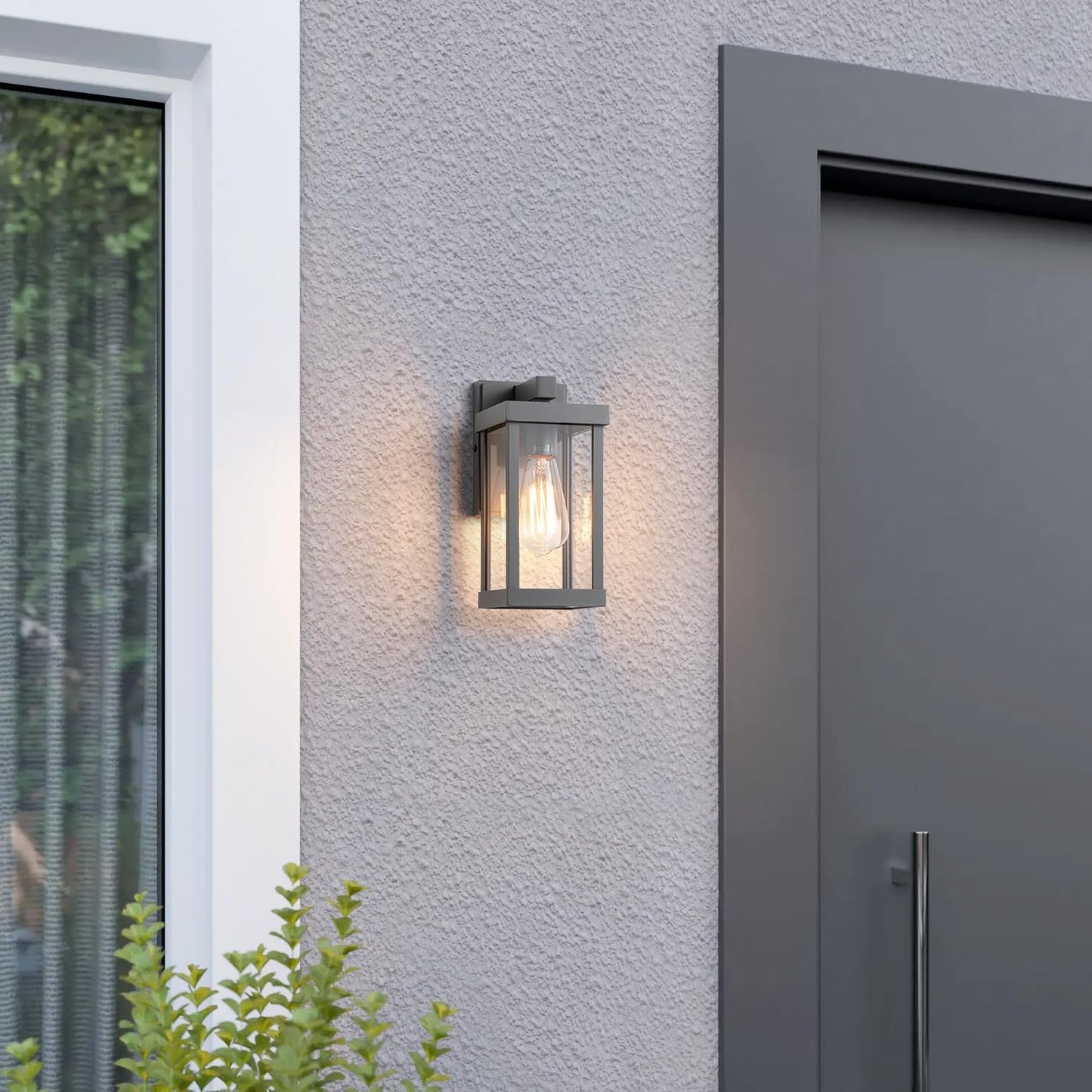 mirrea 11" Classic Outdoor Wall Sconce 1 Light in Matte Gray Rectangular Metal Frame and Clear Glass Shade Waterproof Porch Light Patio Light Pack of 2