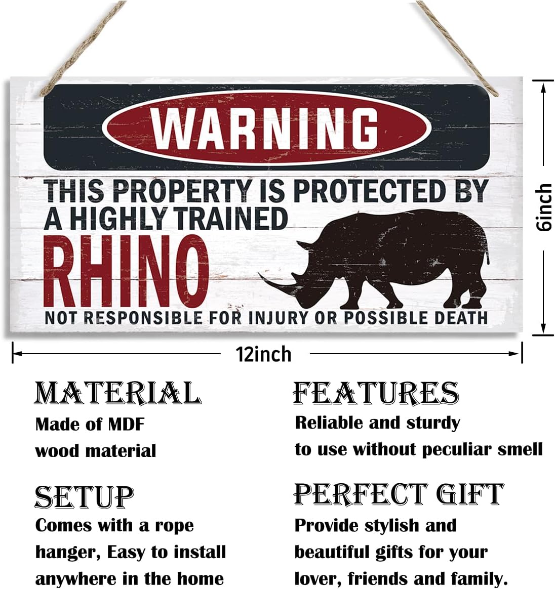 Warning Sign, Bhino Warning Wood Plaque Sign, Funny Door Signs, Decorative Wood Hanging Suspension Plaque, Farmhouse Wooden Wall Decor, Outdoor Hanging Wooden Signs