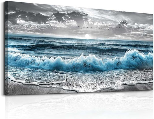 ZUITINGHUA Canvas Wall Art For Living Room Large Wall Decor For Office Bedroom Decorations Sea Wave Landscape Pictures Black And White Painting Artwork Room Wall Mural Aesthetic Home Decor 30x60 In