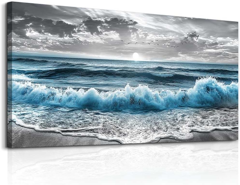 ZUITINGHUA Canvas Wall Art For Living Room Wall Decor For Bedroom Office Wall Decoration Sea Wave Landscape Painting Black And White Pictures Artwork Room Aesthetic Home Decor 20x40 In