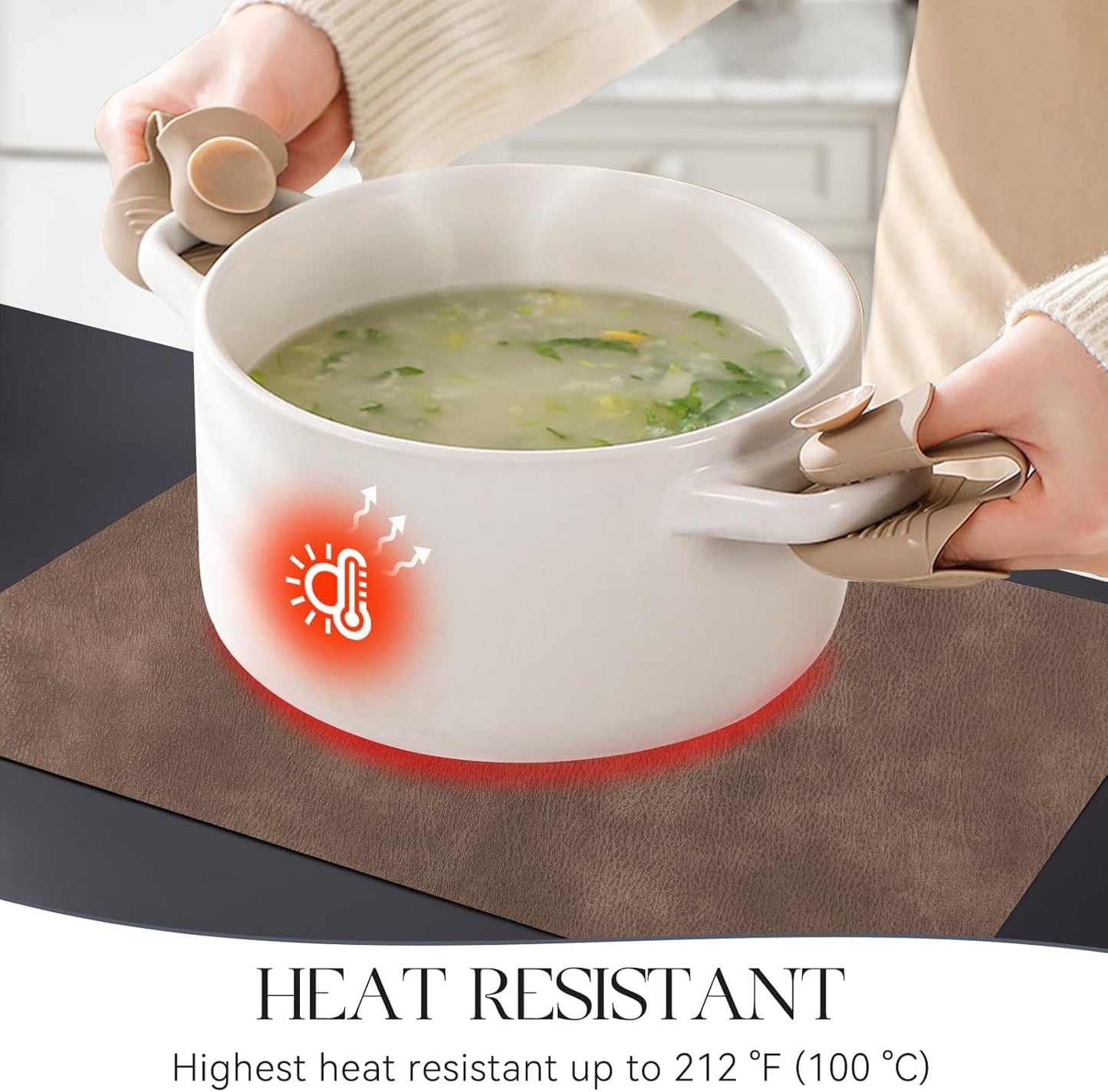 MOSAYT Vinyl Placemats Set of 8-12 X 17 Inch - Faux Leather 100% Waterproof Oil-Proof Wipeable PU Place Mats, Heat Resistant Reversible Table Mats for Kitchen, Dining, Outdoor (Brown)