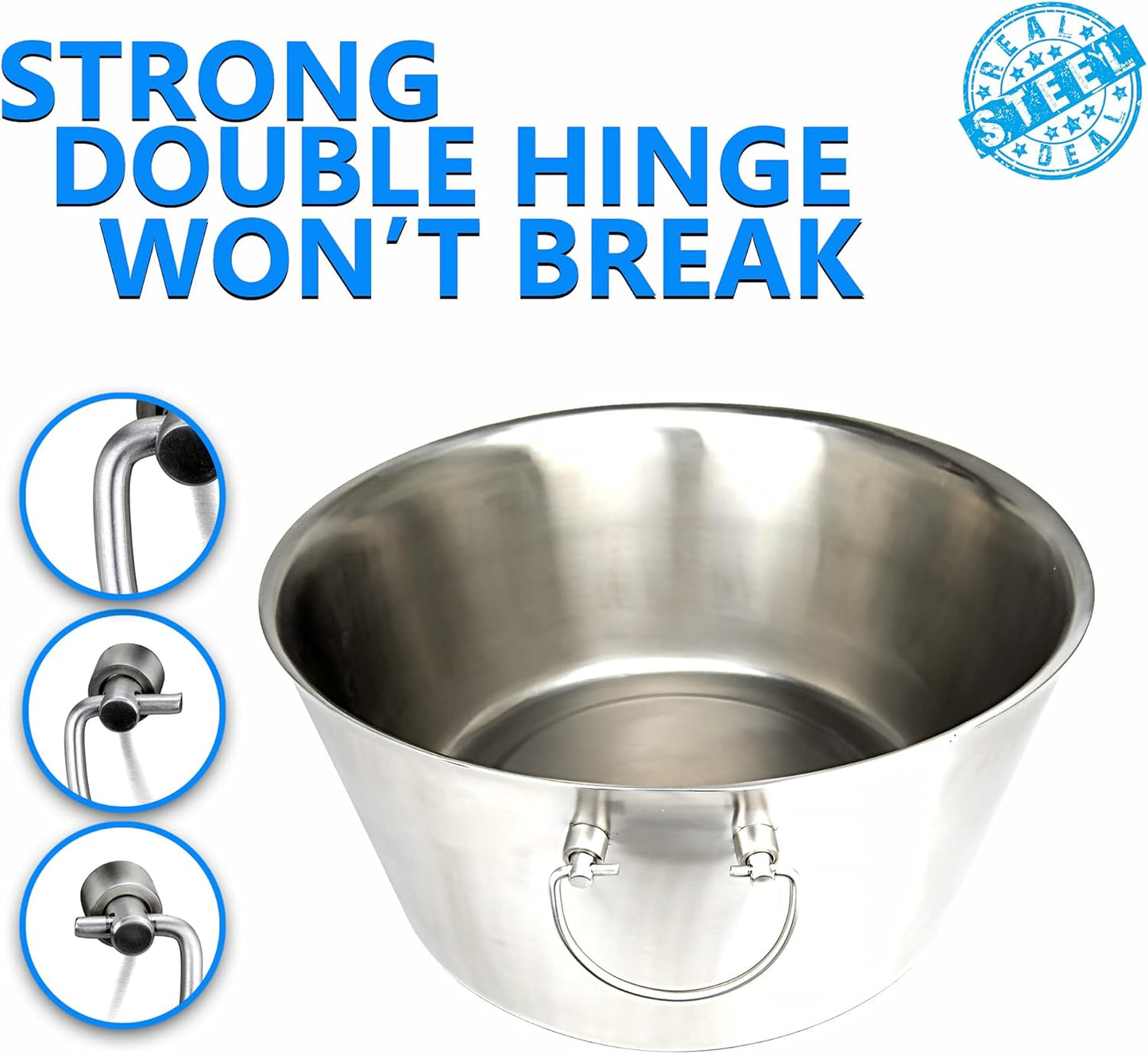 Stainless Steel Insulated Beverage Tub - Real Deal Steel, Large 6 Gallon Round Double Walled Party Tub, Drink Bucket for Parties, Ice Cooler for Wine Beer - Pack of 3