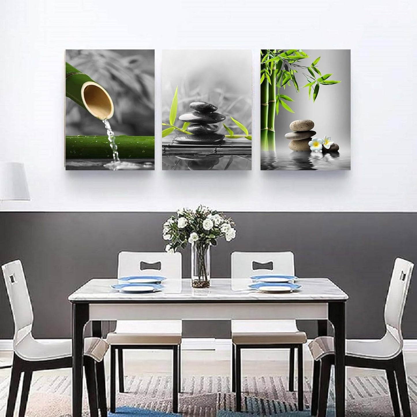 Yxbhhym-Bathroom Decor Black and White Zen Wall Art Gray Green Room Decor Zen Poster Canvas Pictures Zen Artwork for Spa Living Room Wall Decoration Wall Art Bedroom Home Decor Framed Prints Art