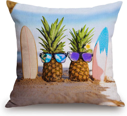 TSSOHU Yellow Pineapple with Glasses on The Sandbeach Throw Pillow Case Cushion Cover Couch Sofa Decorative Square 18x18 inches