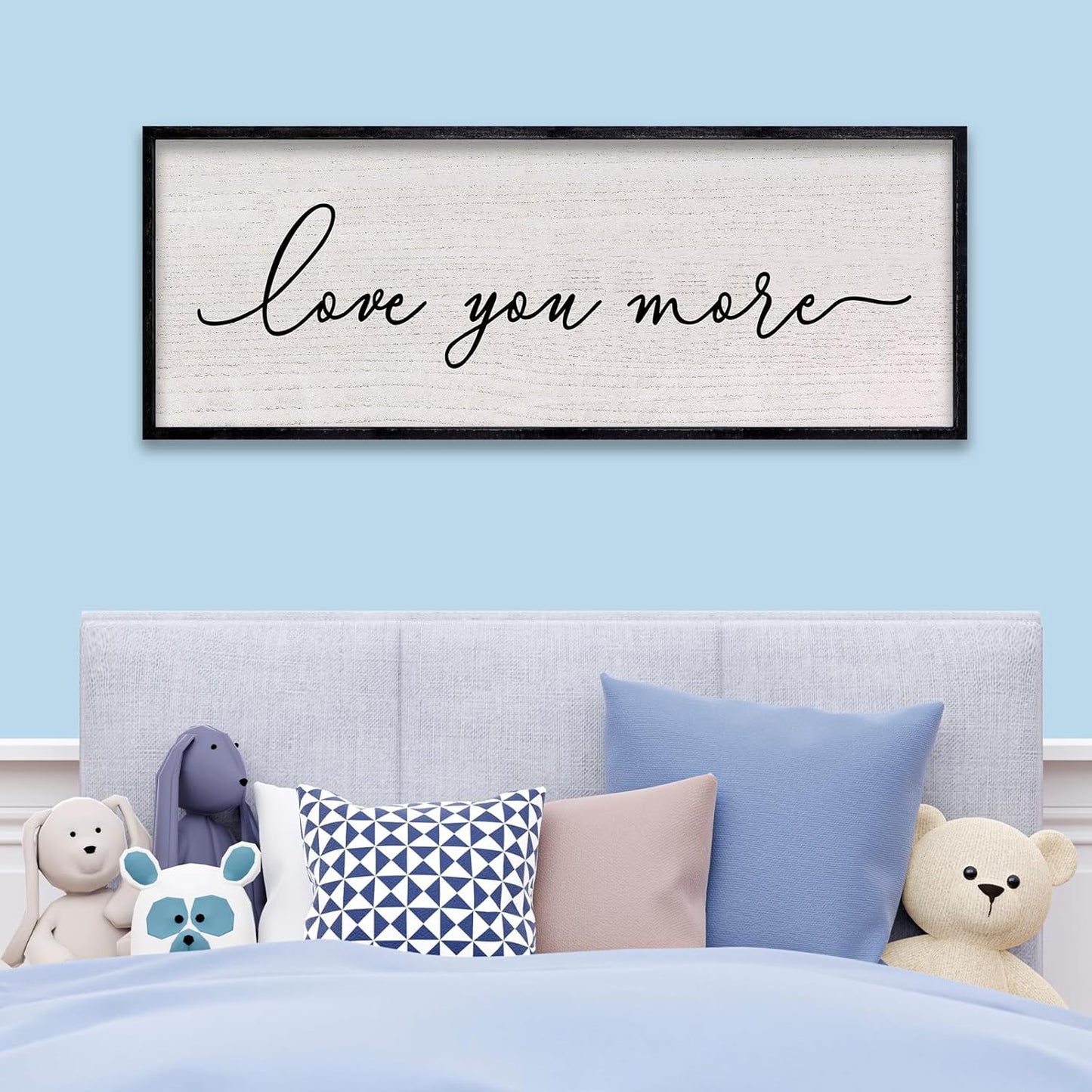 LuZhiQiang Love You More Sign Wall Decor 40"x15" for Master Bedroom Above Over Bed Large Simple Wood Framed Hanging Wall Art (Black)