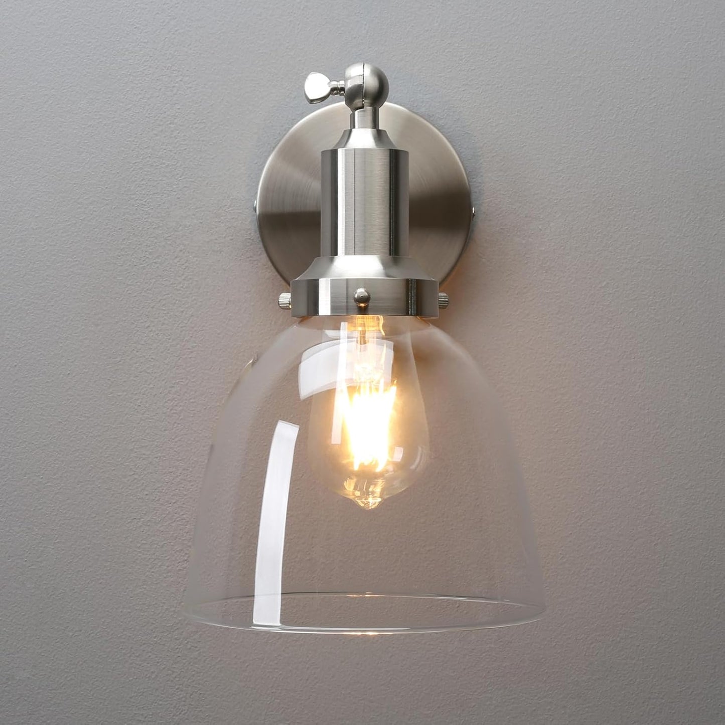 PERMO Industrial Vintage Slope Pole Wall Mount Single Sconce with 6.7" Oval Dome Clear Glass Shade Wall Sconce Light Lamp Fixture (Brushed Nickel)