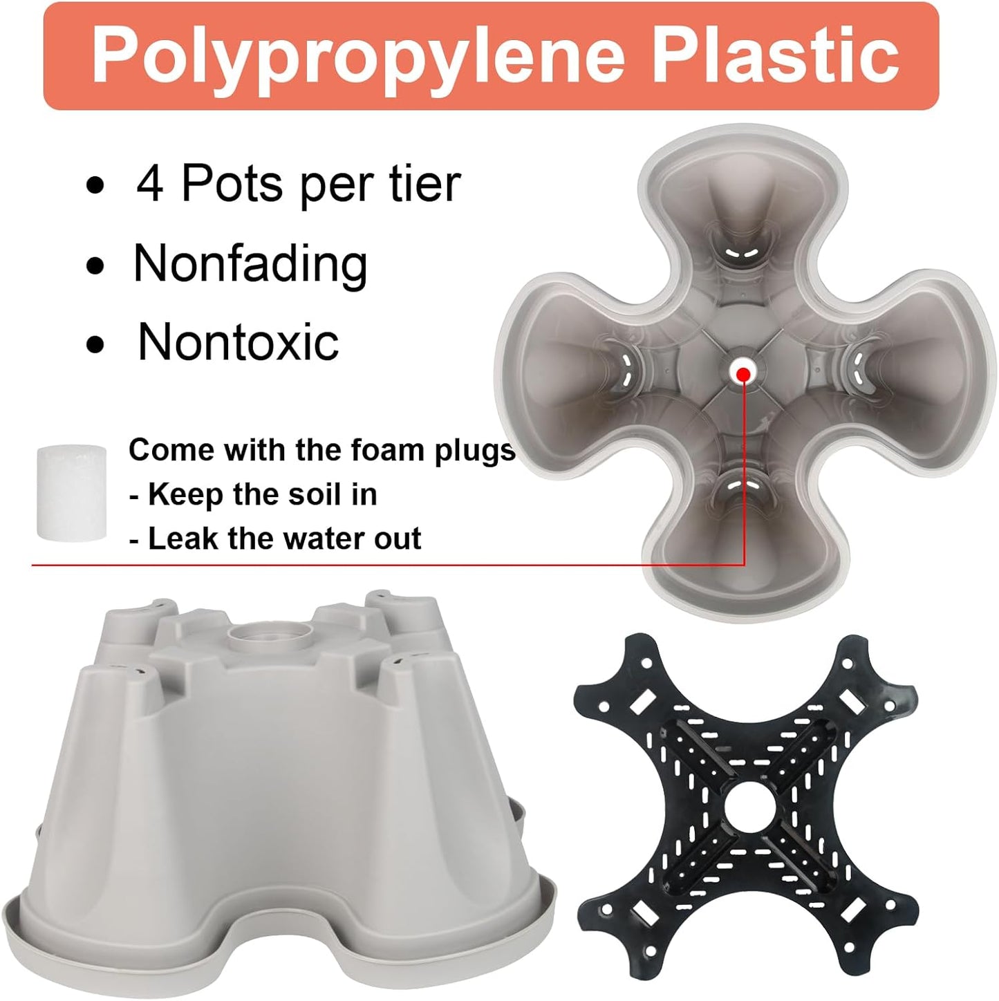 Vertical Planter 5 Tier Stackable Planters Garden Planters Strawberry Herb Flower and Vegetable Planter Indoor Outdoor Gardening Pots with Removable Wheels and Tools