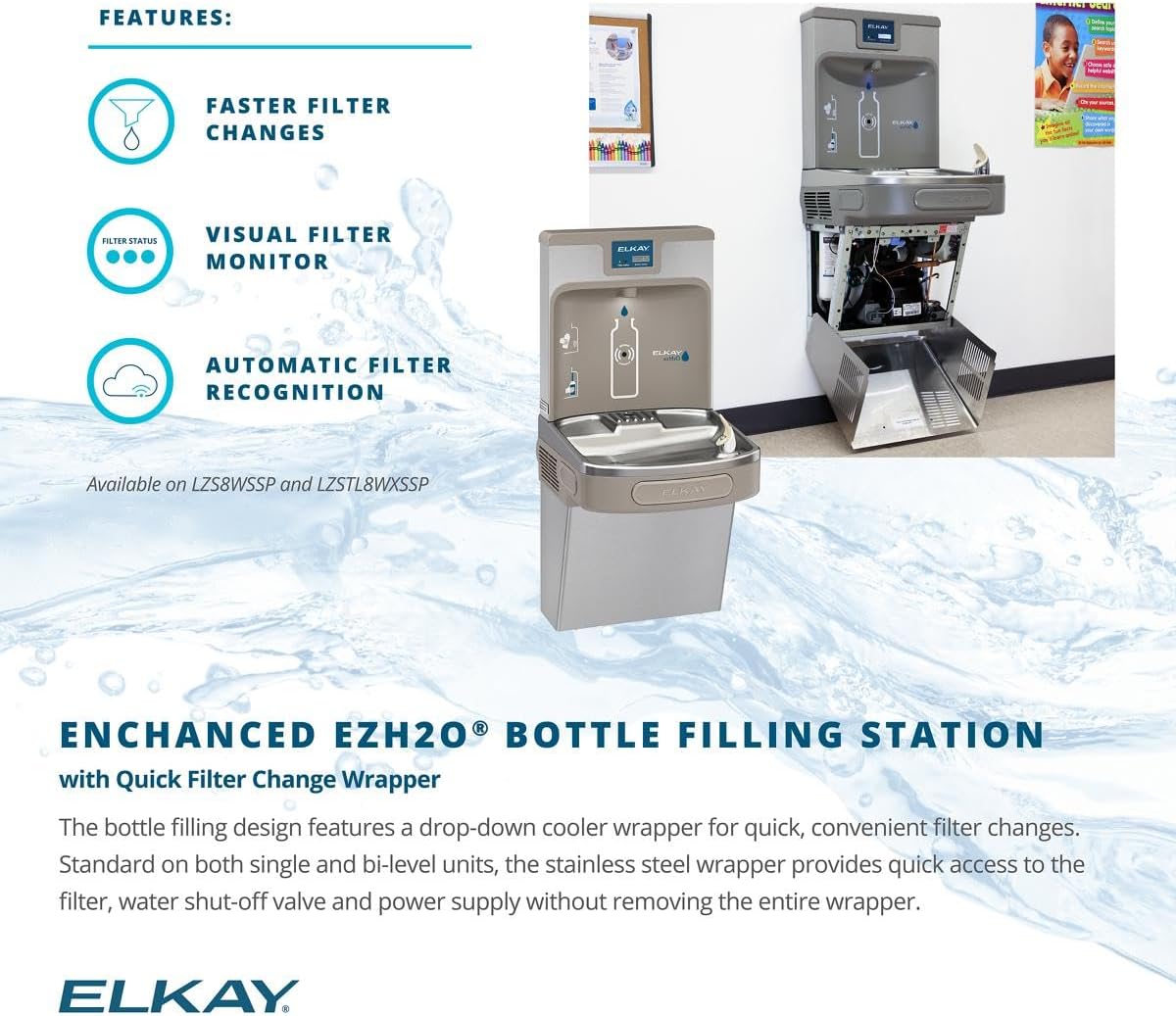 Elkay LZS8WSSP Enhanced Bottle Filler & Single ADA Cooler Refrigerated Stainless High Capacity Lead Drop Down Wrapper