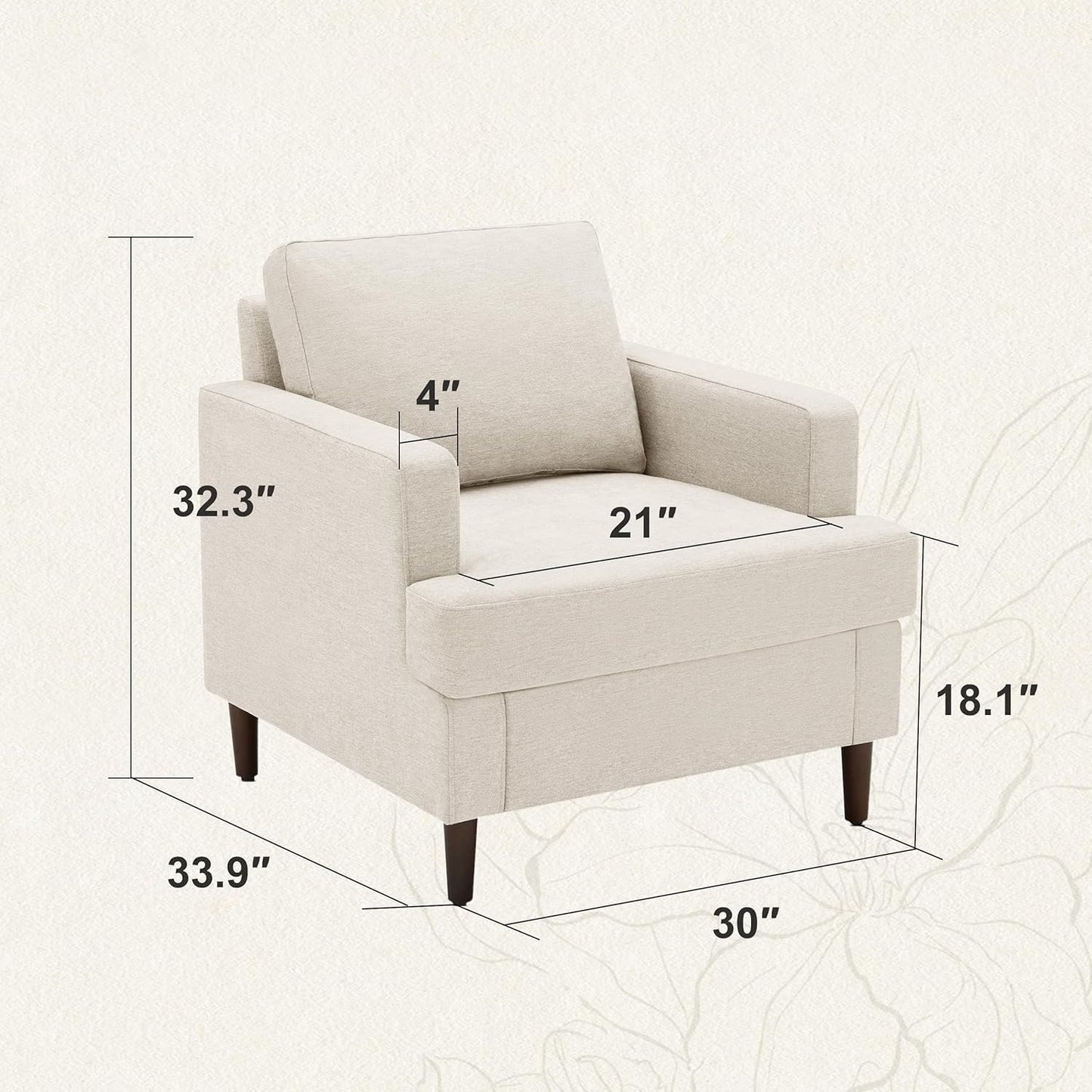 Mid-Century Accent Chair,Modern Linen Fabric Armchair for Living Room,Comfy Upholstered Reading Accent Chairs for Bedroom,Single Sofa Chair with Wood Legs (Beige, 2 Pack)