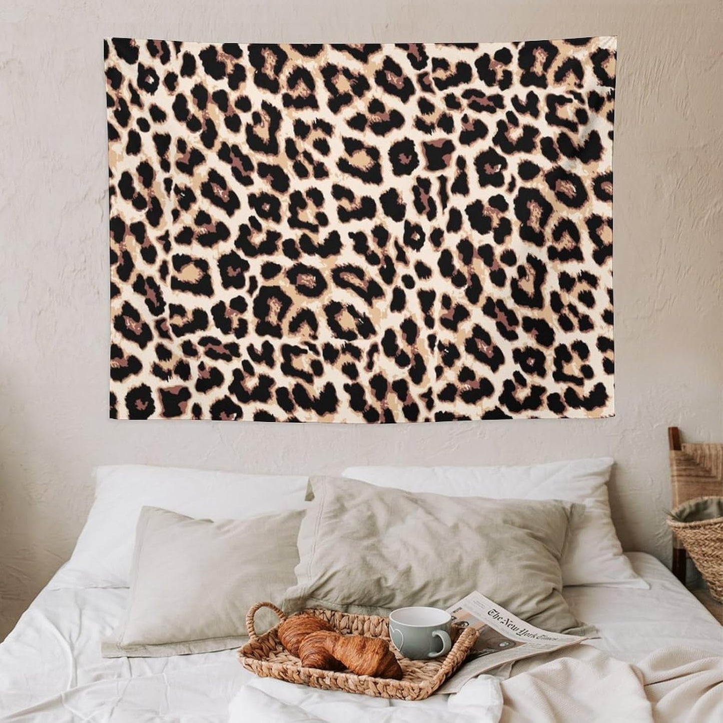 HZOHNAGO Leopard Print Tapestry Rustic Brown Leopard Wild Animal Printed Wall Tapestry Painting Wall Hanging for Bedroom Living Room Dorm 40" W x 30" H