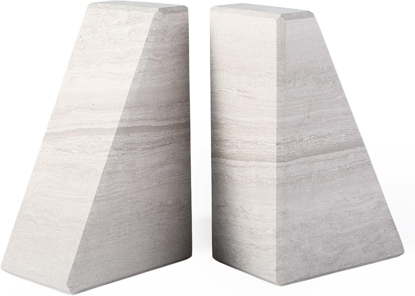 Marble Book Ends for Heavy Books, Decorative Bookends for Shelves, Durable and Heavy-Duty Bookends for Hardback Book & CDS, Off-White Unique Books Stopper & Holder, Set of 2