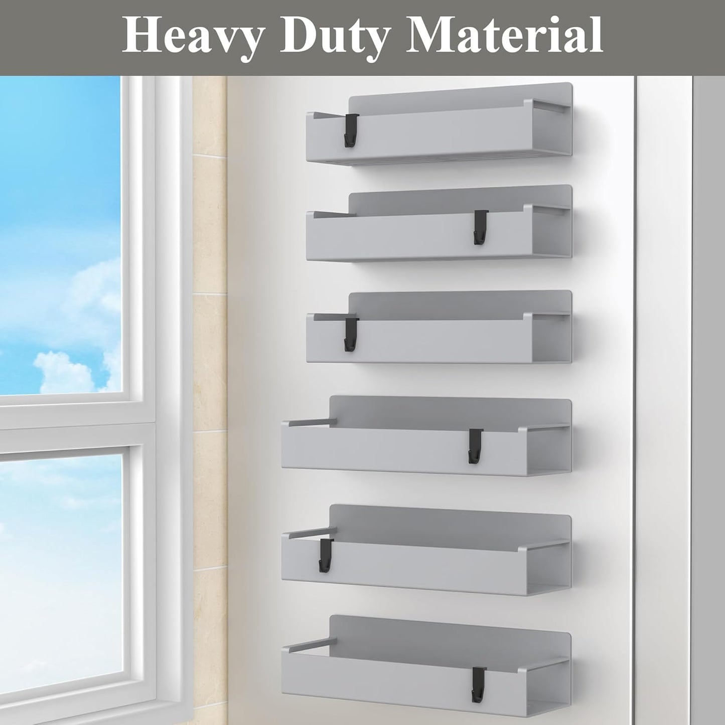 6 Pack Magnetic Spice Rack Organizer for Refrigerator and Oven, Light Gray Fridge Organizers and Storage for Kitchen