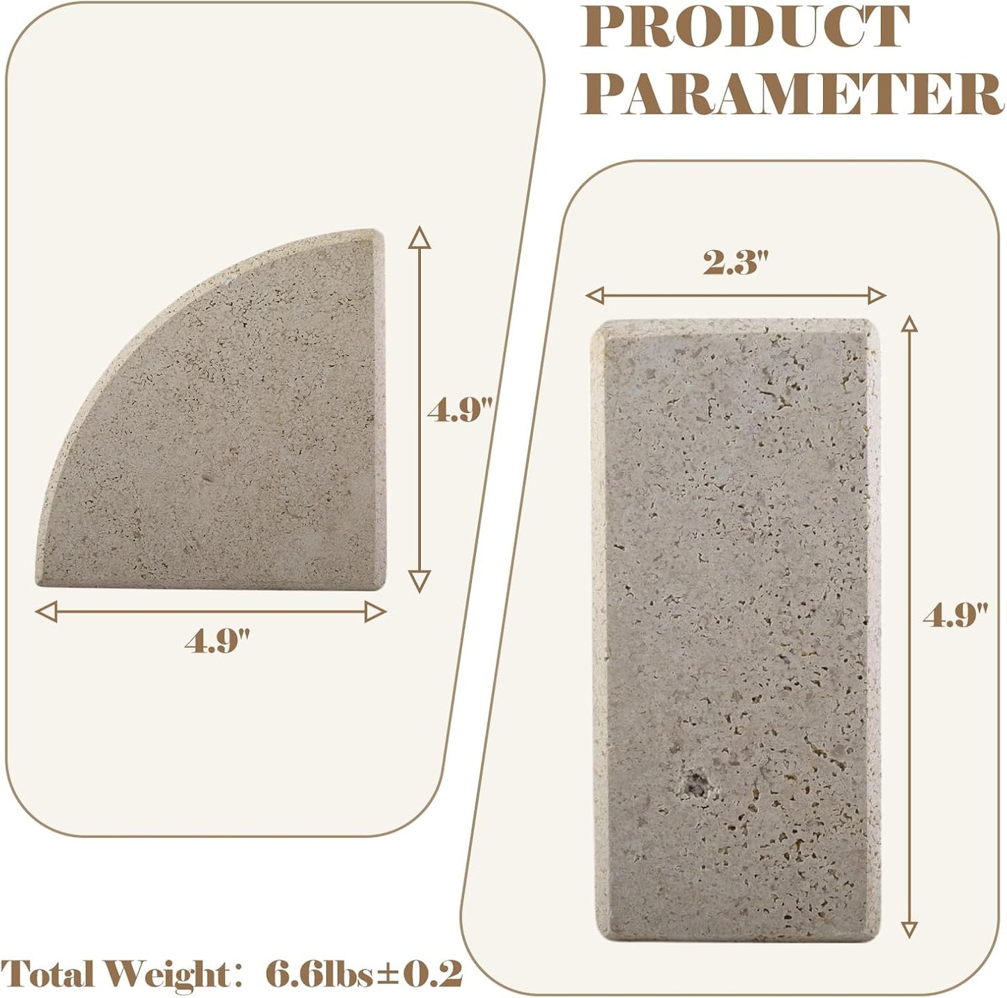 Marble Bookend for Shelves, Non-Skid Bookends for Heavy Books, Heavy Duty Book Stopper for CDs, Luxury Book Shelf Holder, Quarter Circle Design Book Ends Decorative, Moleanos Beige, Set of 2