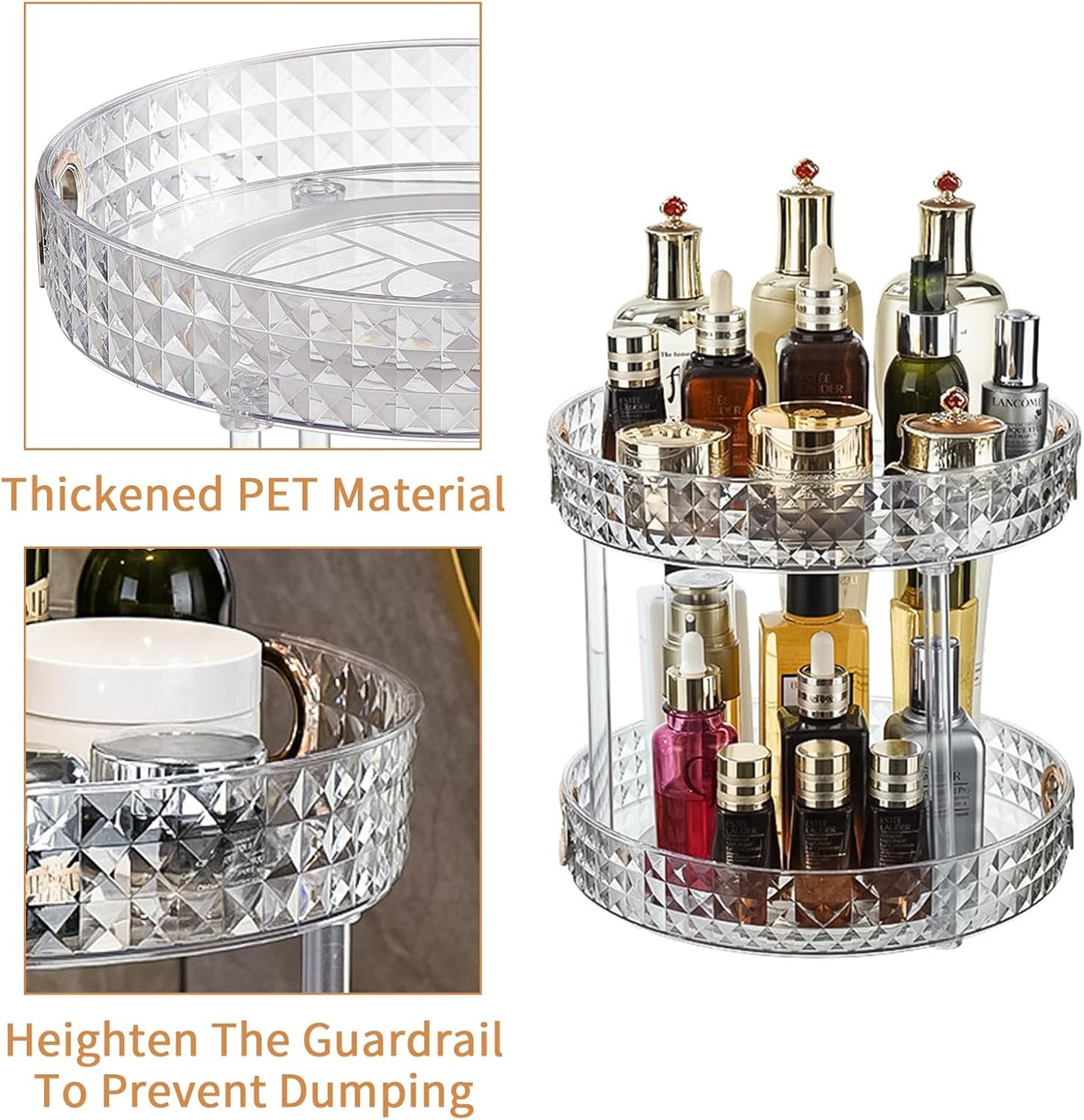 Wesoke 2 Tier Lazy Susan Turntable Cupboard Organiser, Large Rotating Kitchen Spice Rack Spinning Condiment Seasoning Organizer, Detachable Revolving Bathroom Makeup Tray Holder for Cabinet Fridge