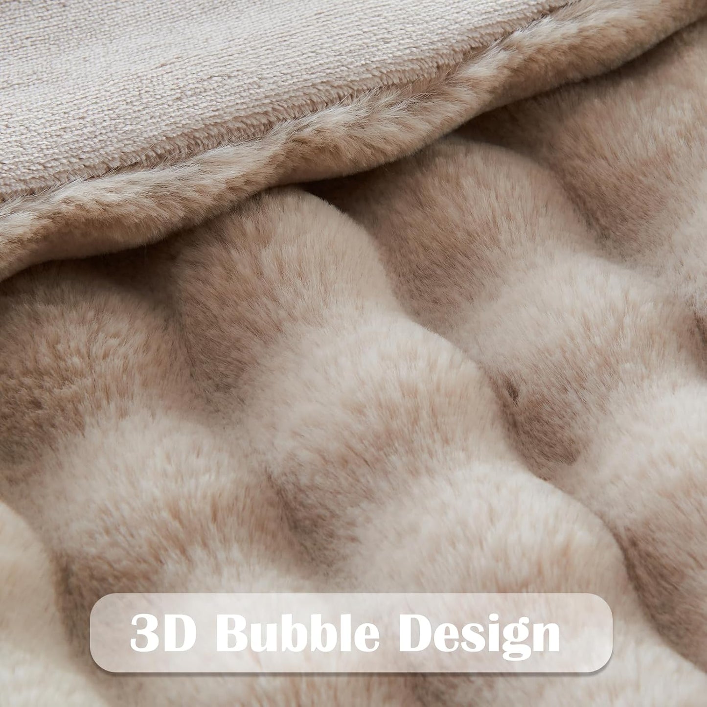 NEWCOSPLAY Faux Fur Throw Blanket Linen Bubble Blanket Thick Warm Soft for Couch Sofa Bed 550GSM (Linen, Throw(50"x60"))