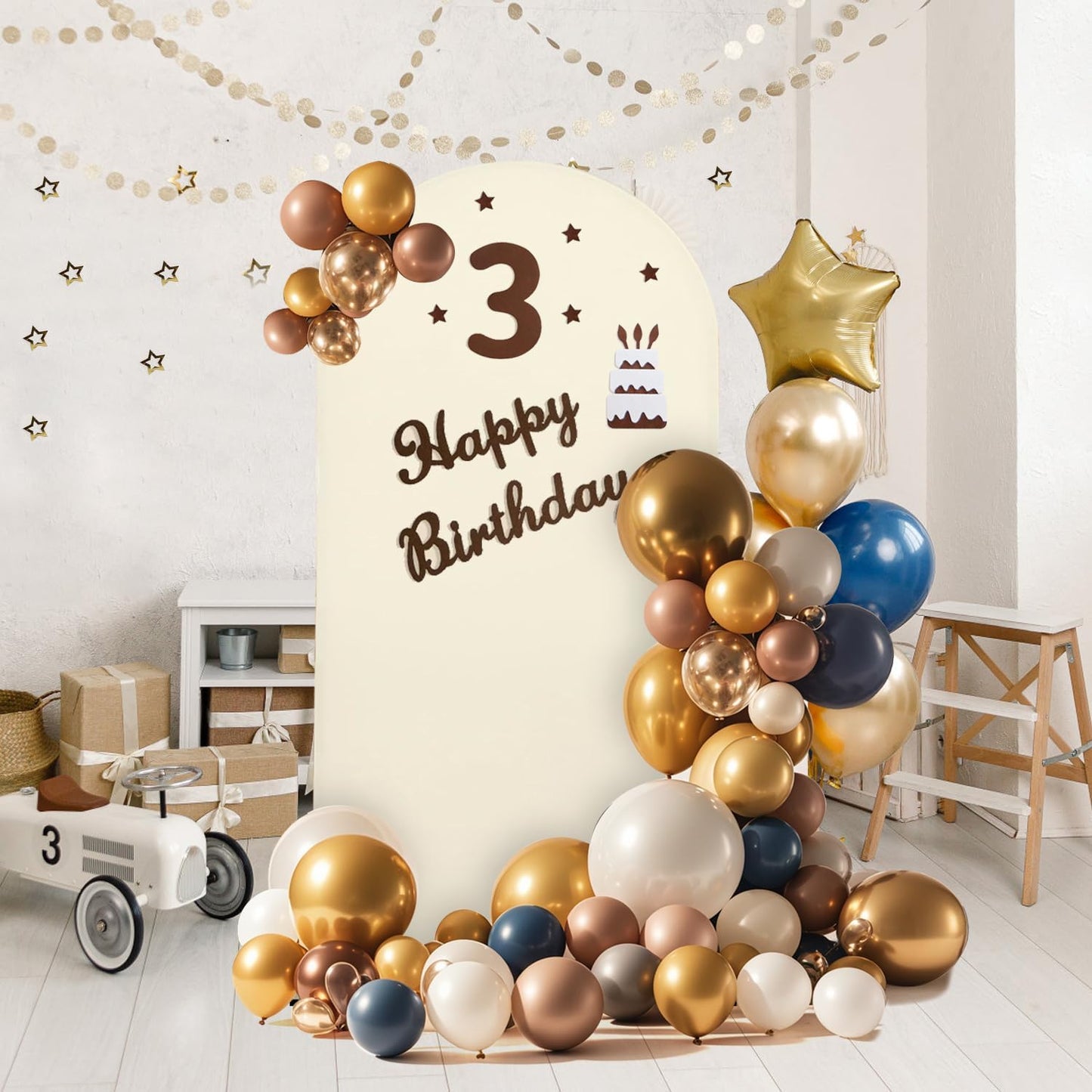 Arch Backdrop Stand and Cover Set, 3 Metal Balloon Arch Backdrop 4ft 5ft 6ft, Gold Arched Stand Frame for Wedding, Parties,Birthday, Backdrop Decorations (Beige,4ft+5ft+6ft)