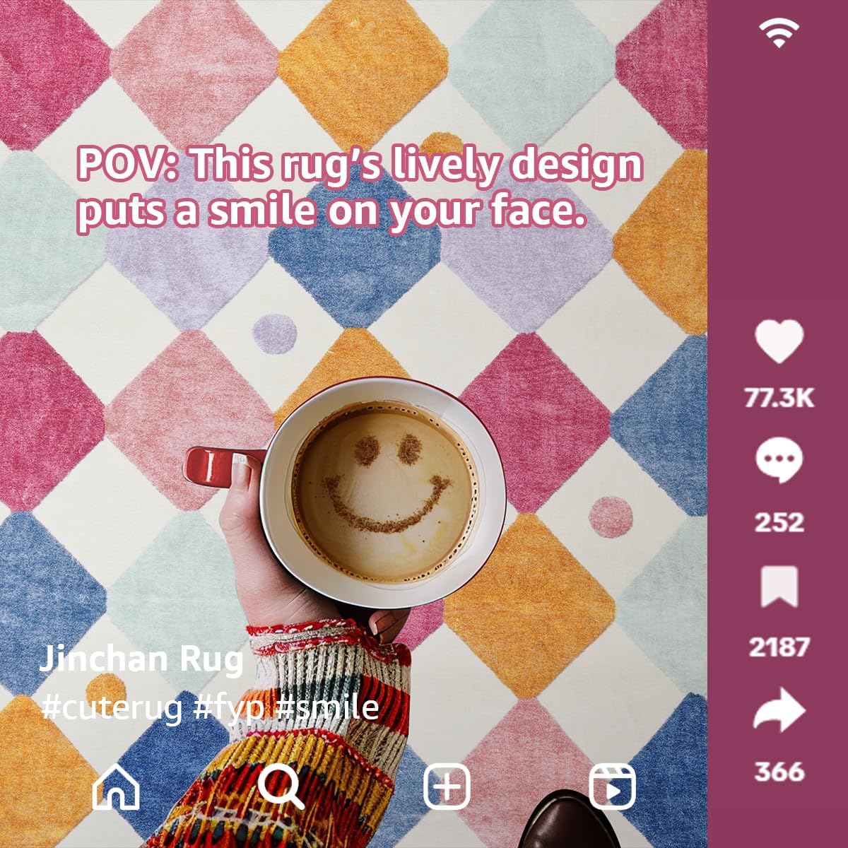 jinchan Area Rug 2x3 Kids Entryway Washable Indoor Doormat Small Soft Non Slip Modern Rug Diamond Carpet for Nursery Room Bedroom Bathroom Berries on Cream