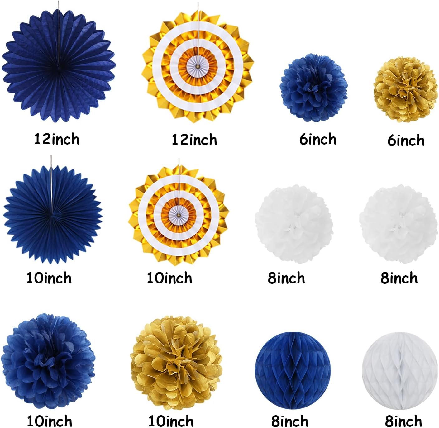 Navy-Blue Gold-White Party-Decoration Graduation Banner - 14pcs Kits Cap Garland Streamers, Royal Paper Tissue Pom Poms Flowers Fans Honeycomb,Class Of 2025 College High School Grad Decor Hugfond